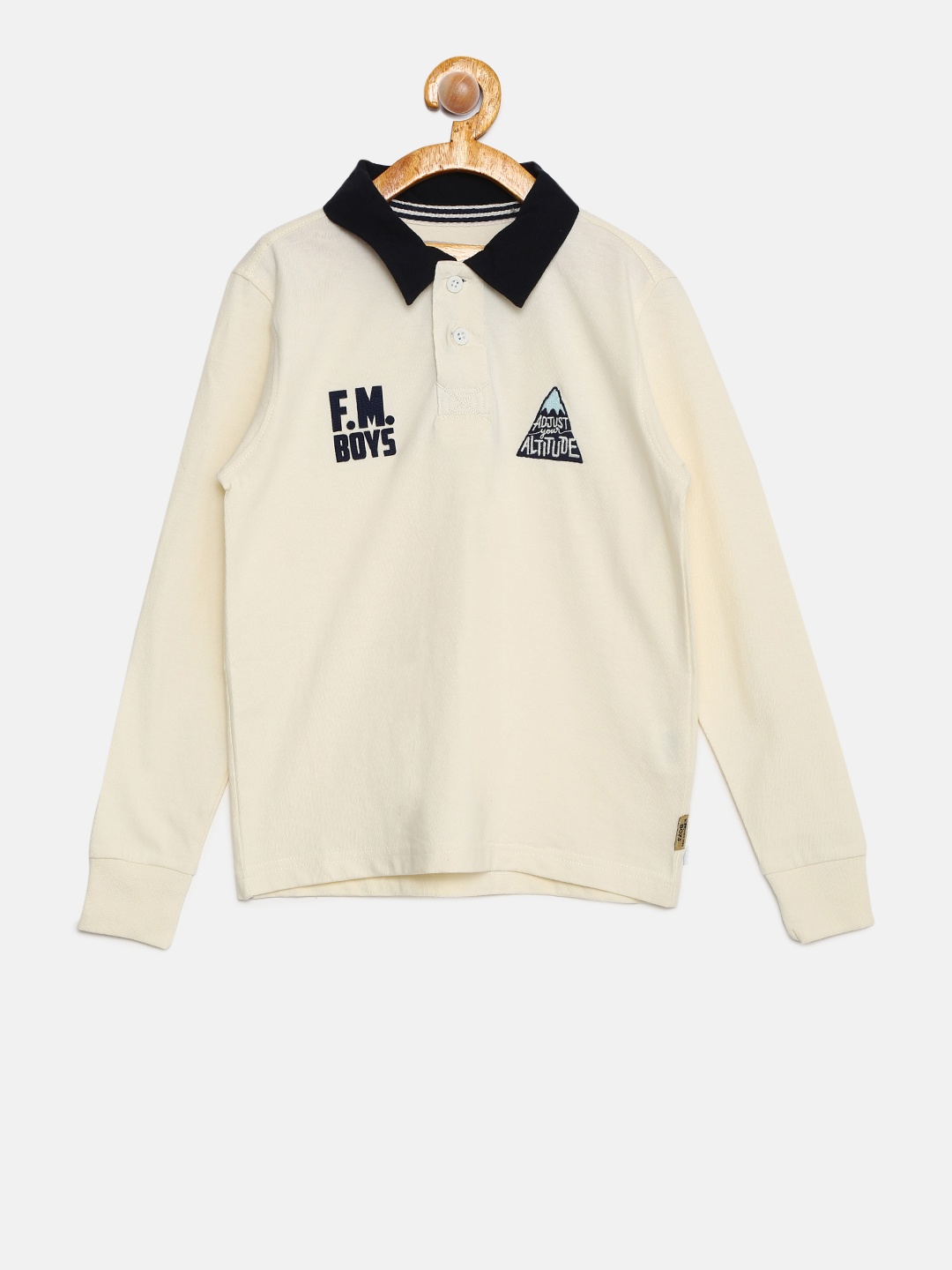 

Flying Machine Boys Off-White Solid Polo Collar T-shirt