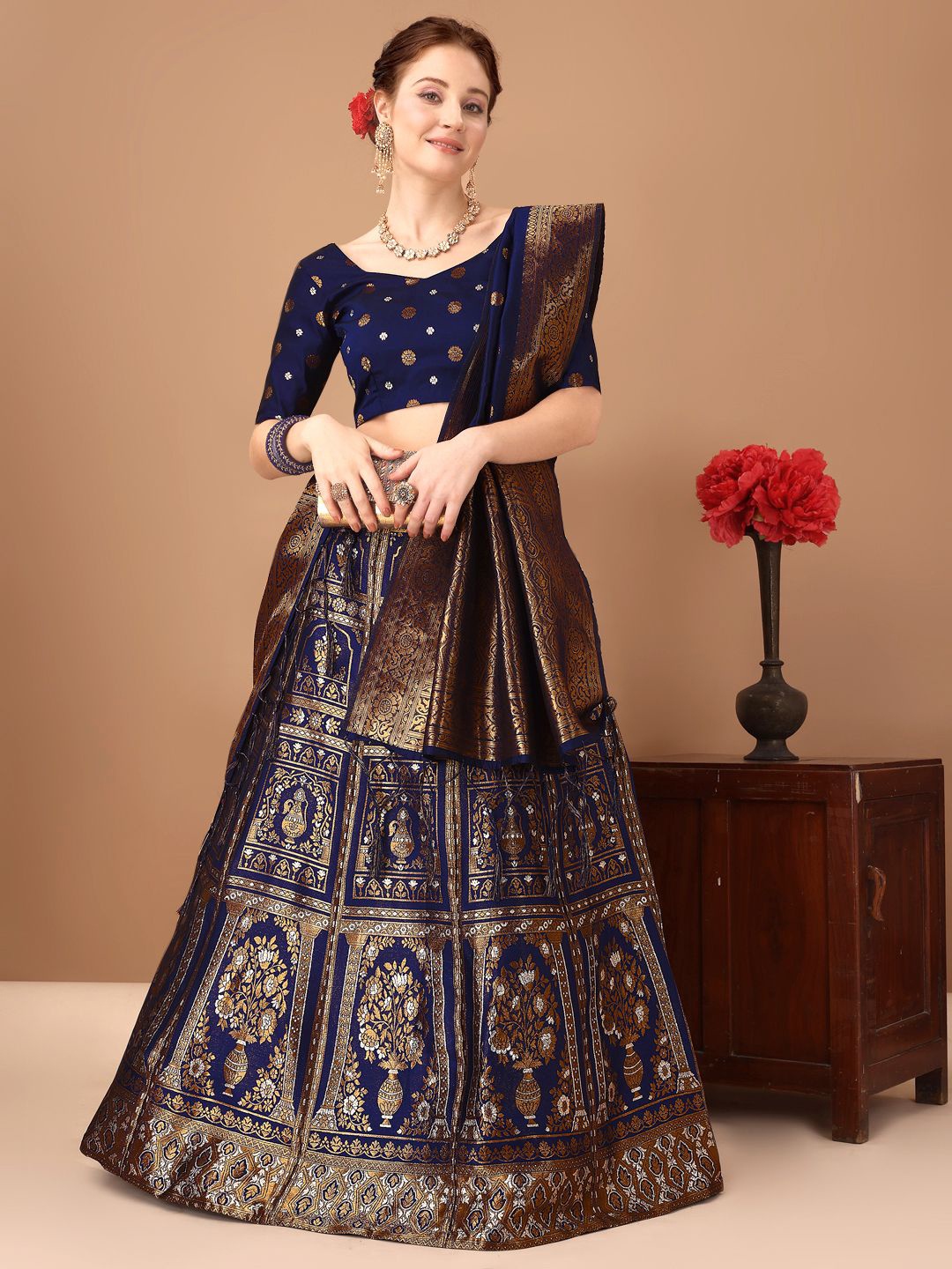 

KAZIA Woven Design Semi-Stitched Lehenga & Unstitched Blouse With Dupatta, Blue