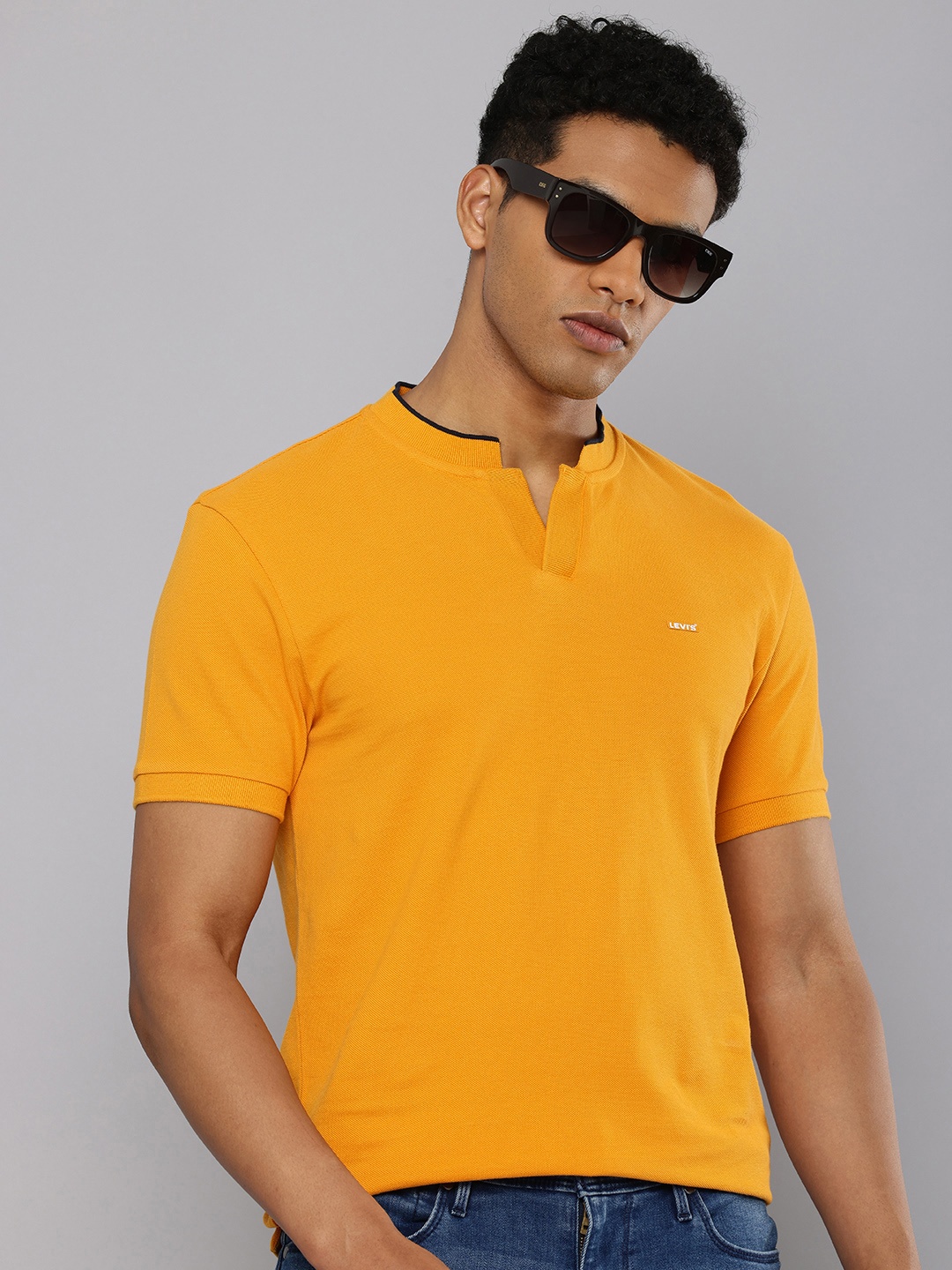 

Levis Mandarin Collar Pure Cotton Slim Fit T-shirt, Mustard