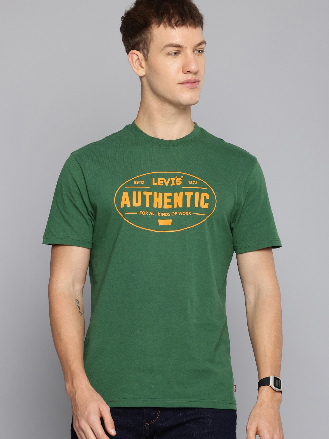 

Levis Typography Printed Pure Cotton Slim Fit T-shirt, Green