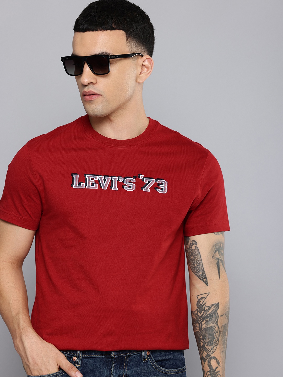 

Levis Brand Logo Embroidered Pure Cotton T-shirt, Red