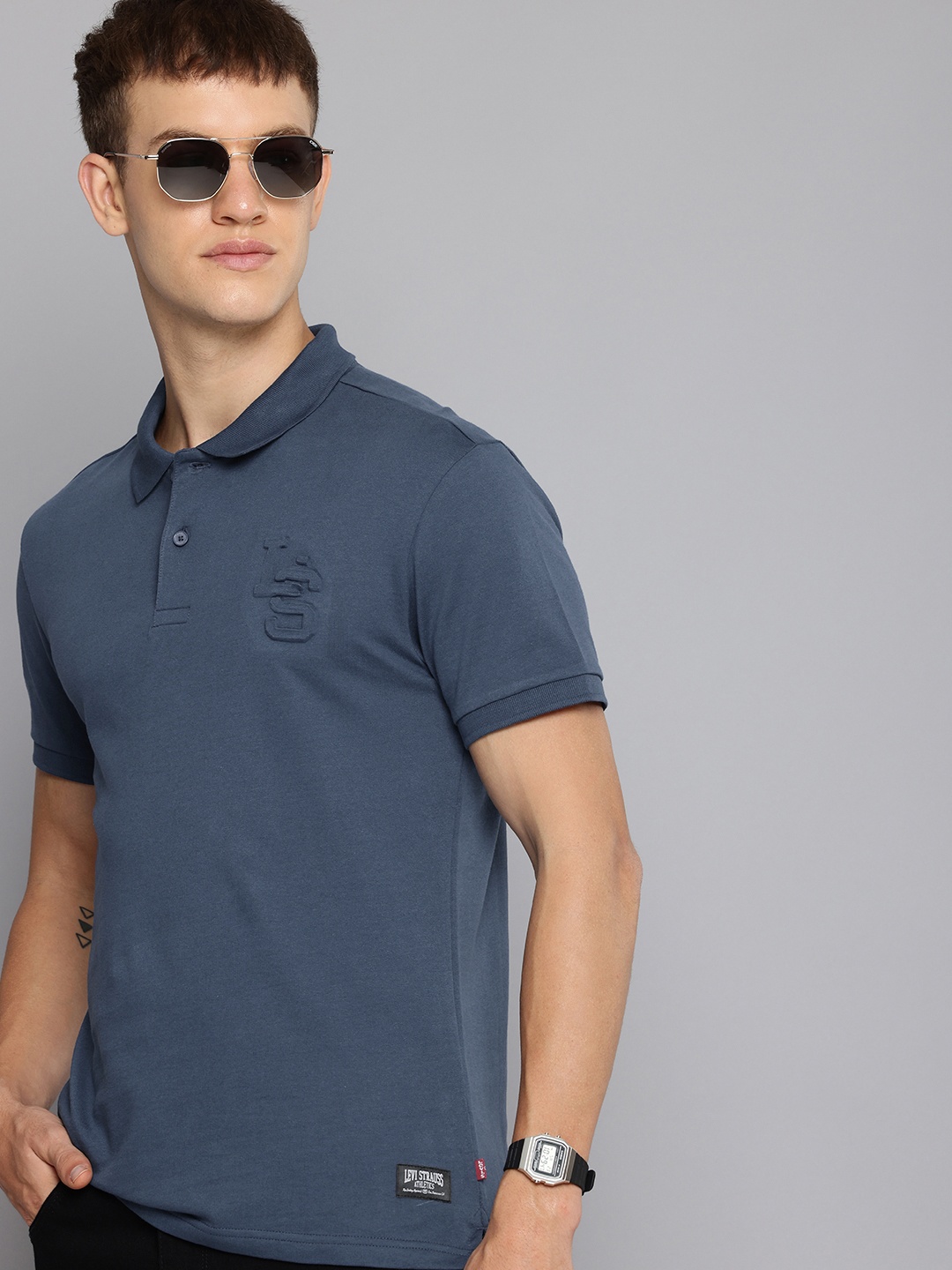 

Levis Men Polo Collar Pure Cotton Slim Fit T-shirt, Blue