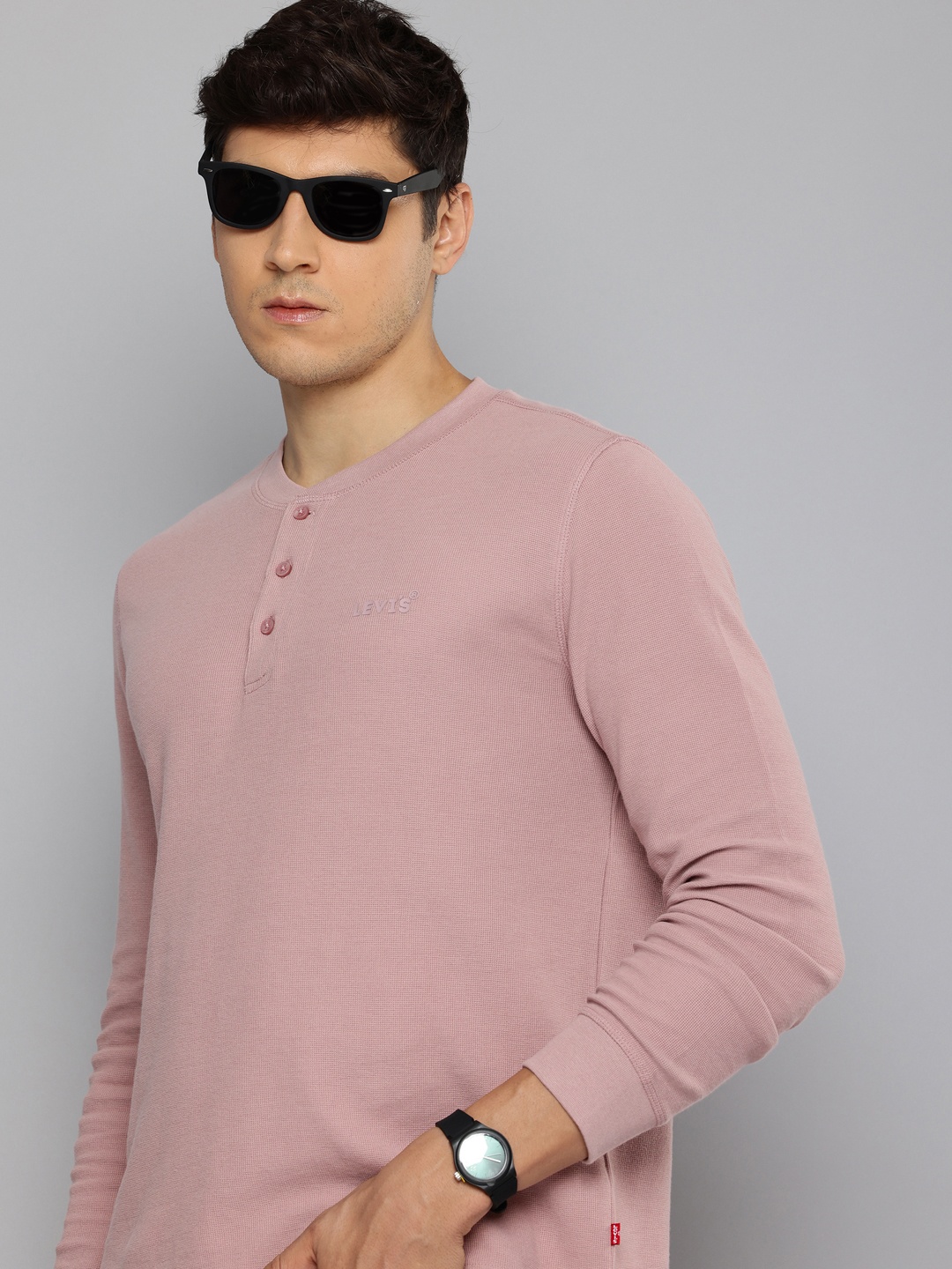 

Levis Henley Neck Pure Cotton Slim Fit T-shirt, Mauve