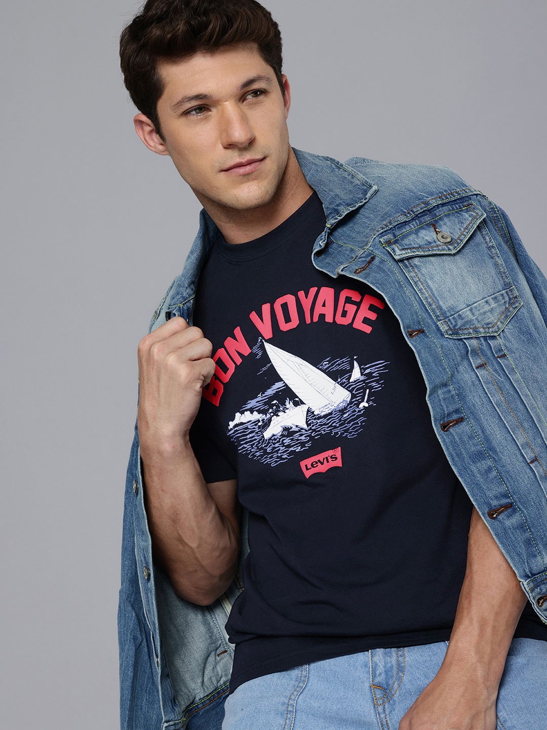

Levis Graphic Printed Pure Cotton Slim Fit T-shirt, Navy blue