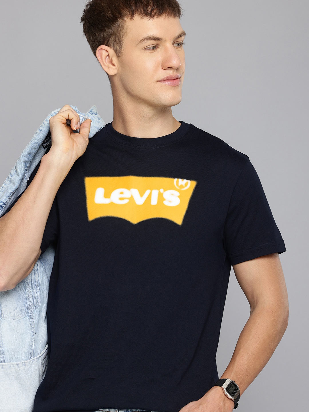 

Levis Brand Logo Printed Pure Cotton Slim Fit T-shirt, Navy blue