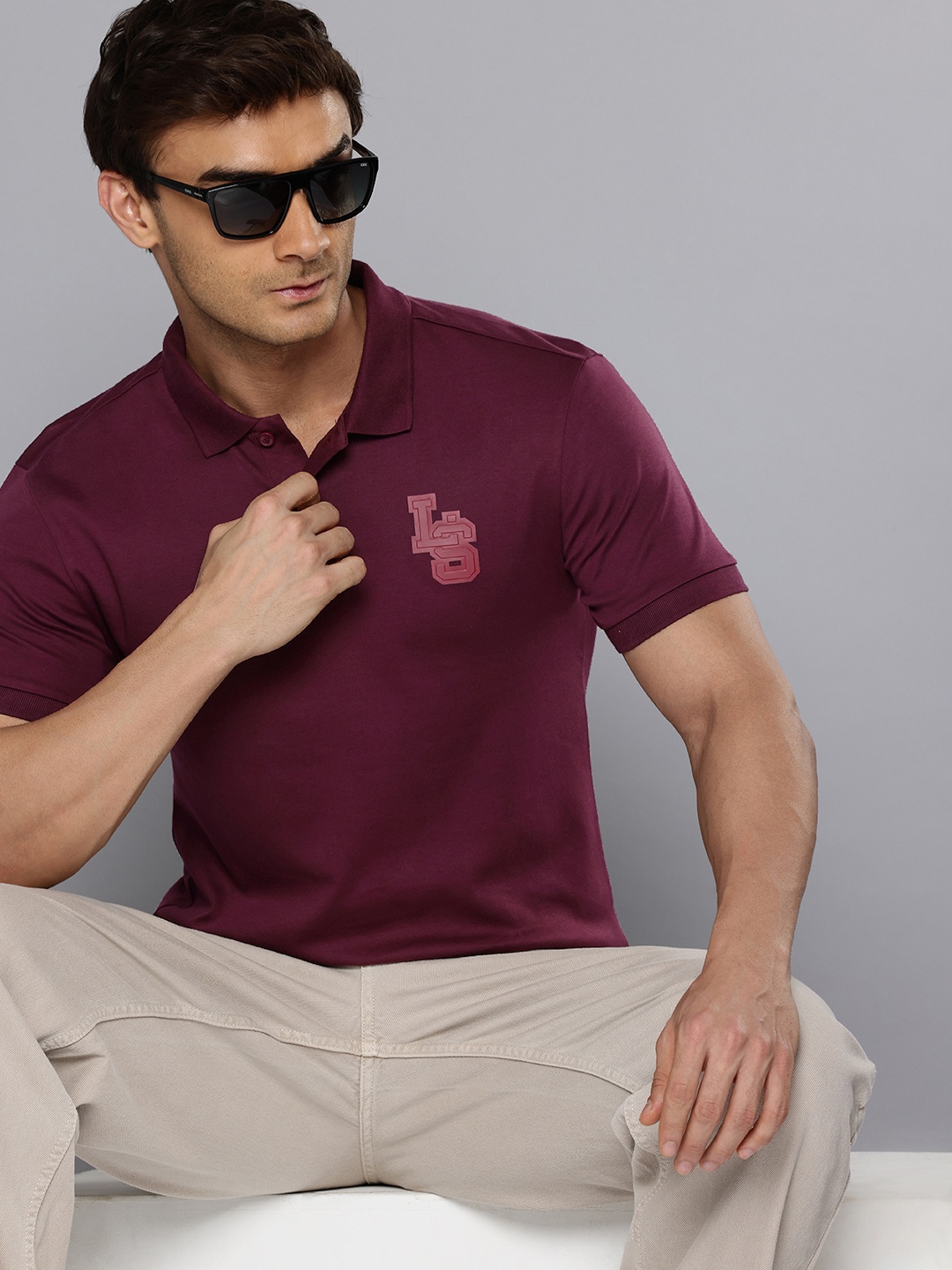 

Levis Slim Fit Polo Collar Pure Cotton T-shirt with 3D Printed Brand Logo, Maroon