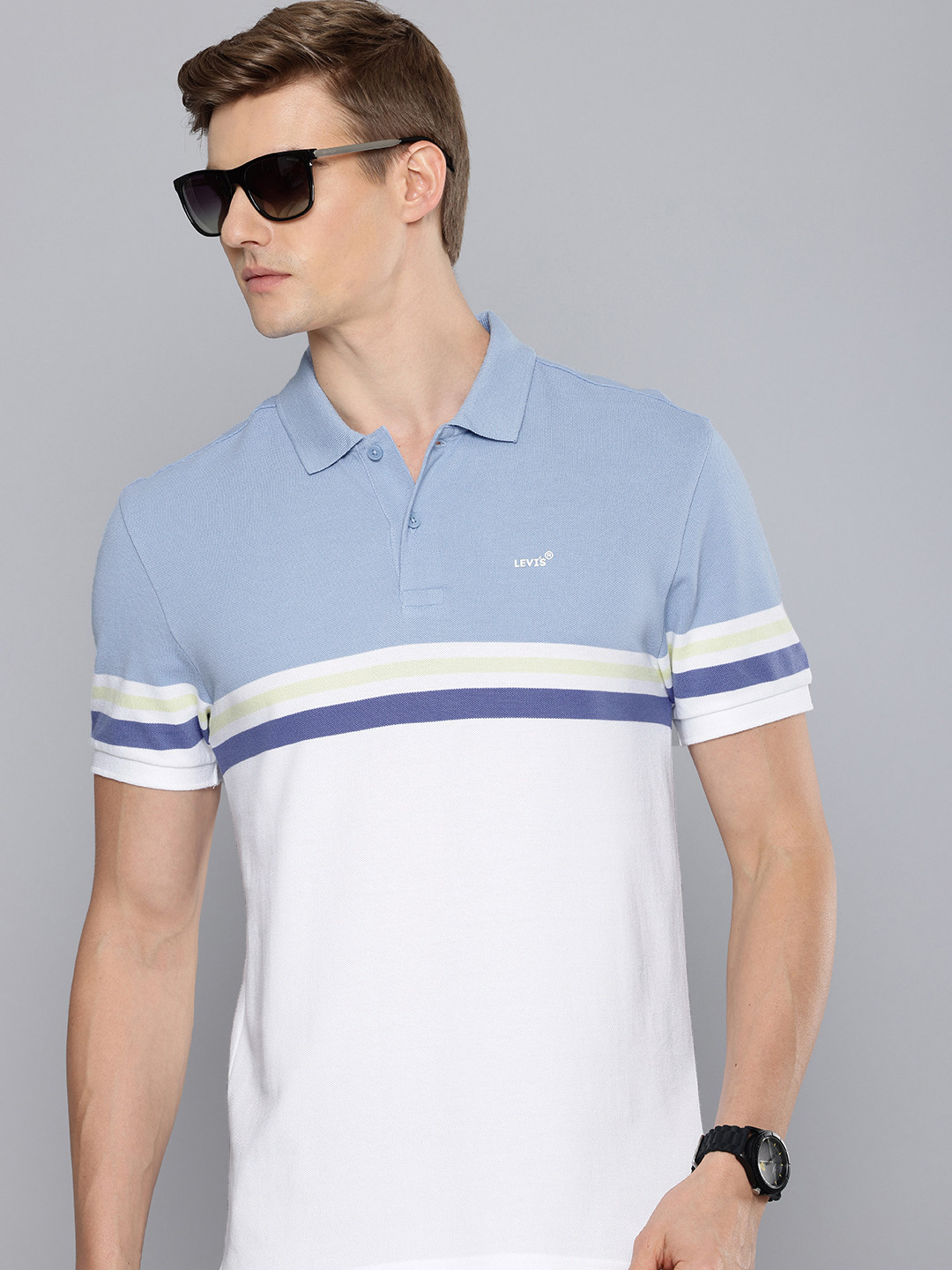 

Levis Colourblocked Polo Collar Pure Cotton Slim Fit T-shirt, White