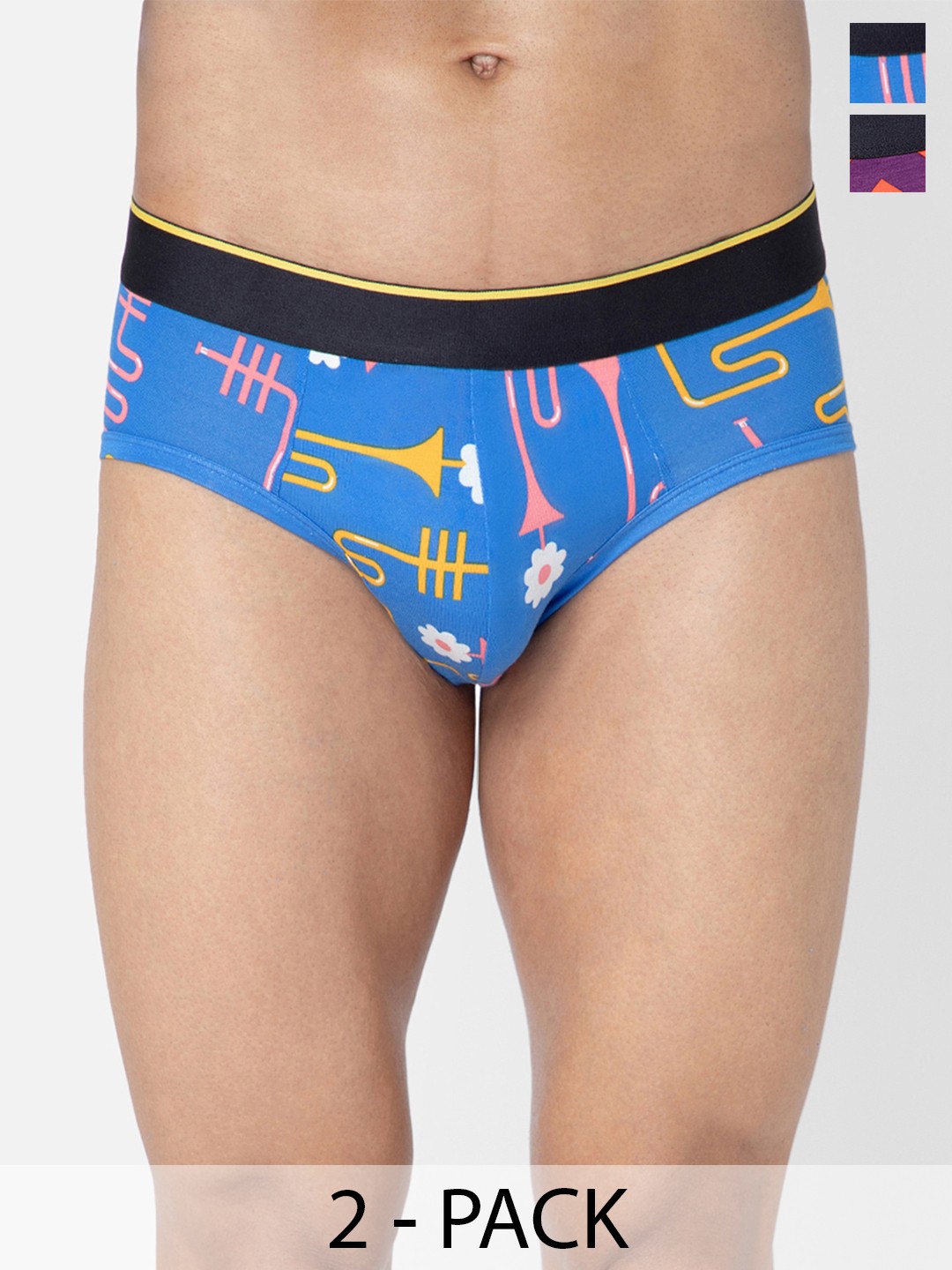 

bummer Pack Of 2 Printed Mid Basic Anti Microbial Briefs-BRDBCH02S, Blue
