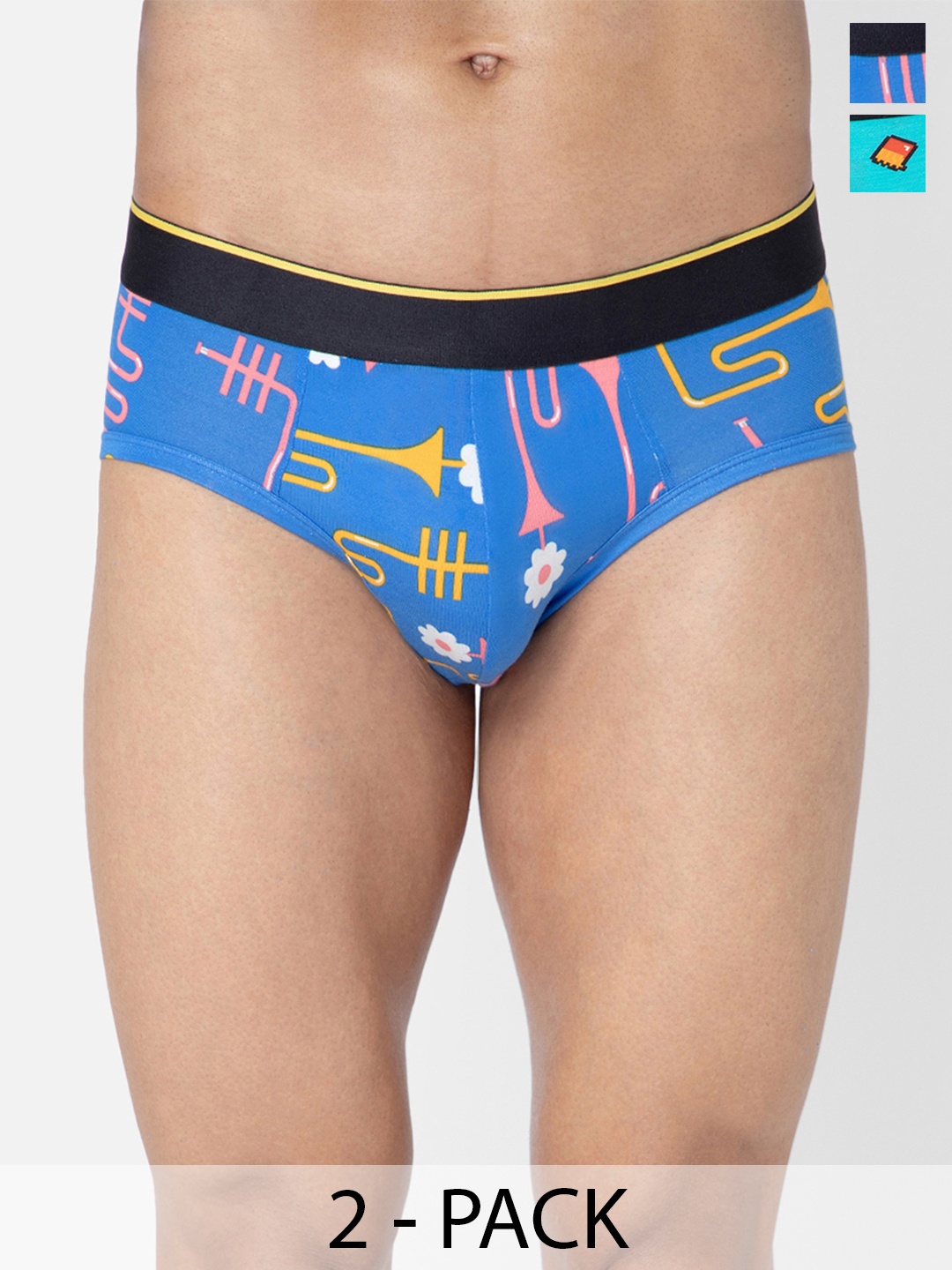 

bummer Pack Of 2 Printed Mid Rise Anti Bacterial Briefs BRDBMC02S, Blue