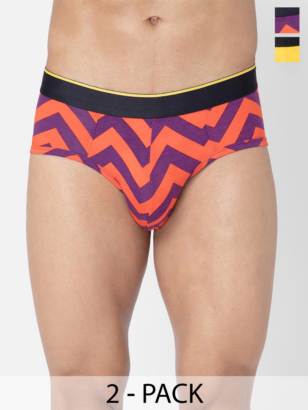 

bummer Pack Of 2 Printed Mid Rise Basic Briefs BRCHBRE02S, Yellow