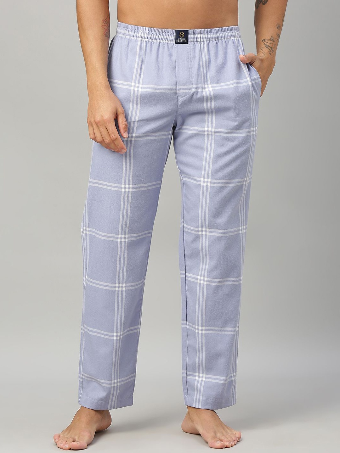 

URBAN SCOTTISH Men Checked Cotton Lounge Pants, Purple