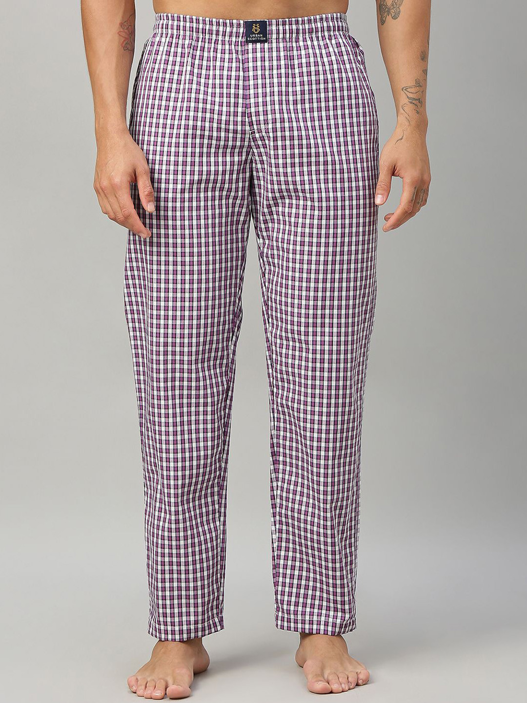 

URBAN SCOTTISH Men Checked Cotton Lounge Pants, Purple