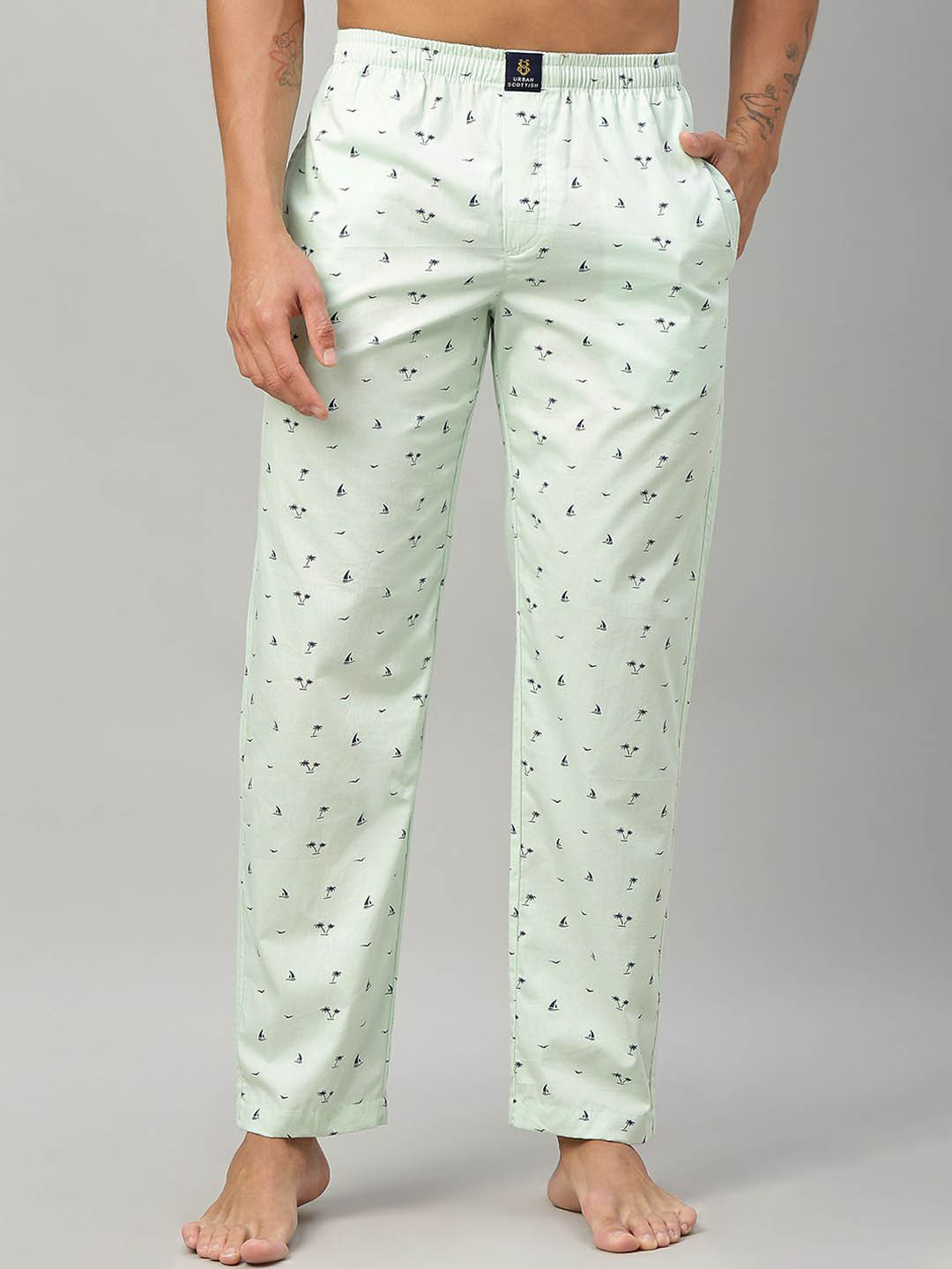

URBAN SCOTTISH Men Printed Cotton Lounge Pants, Green