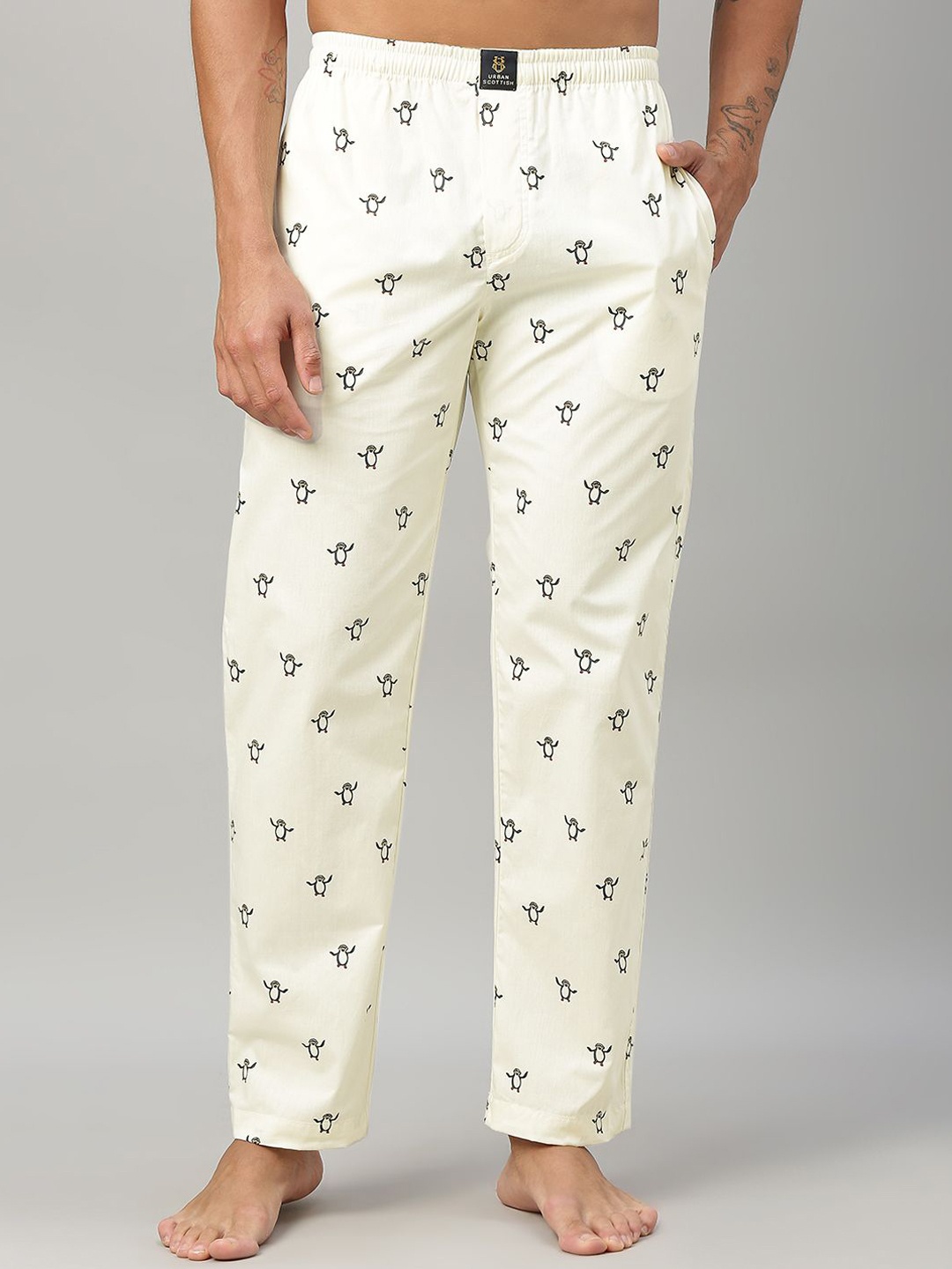 

URBAN SCOTTISH Men Printed Cotton Lounge Pants, Beige