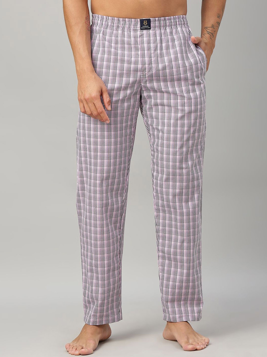 

URBAN SCOTTISH Men Checked Cotton Lounge Pants, Purple