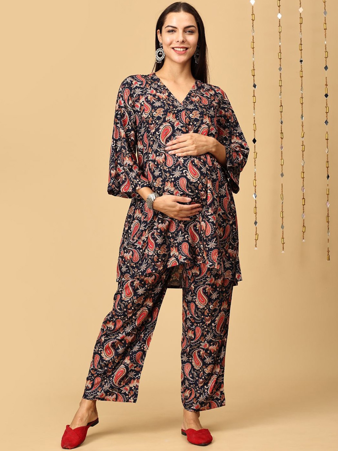 

The Mom Store Twilight Harmony Paisley Maternity and Nursing Co-Ords, Blue