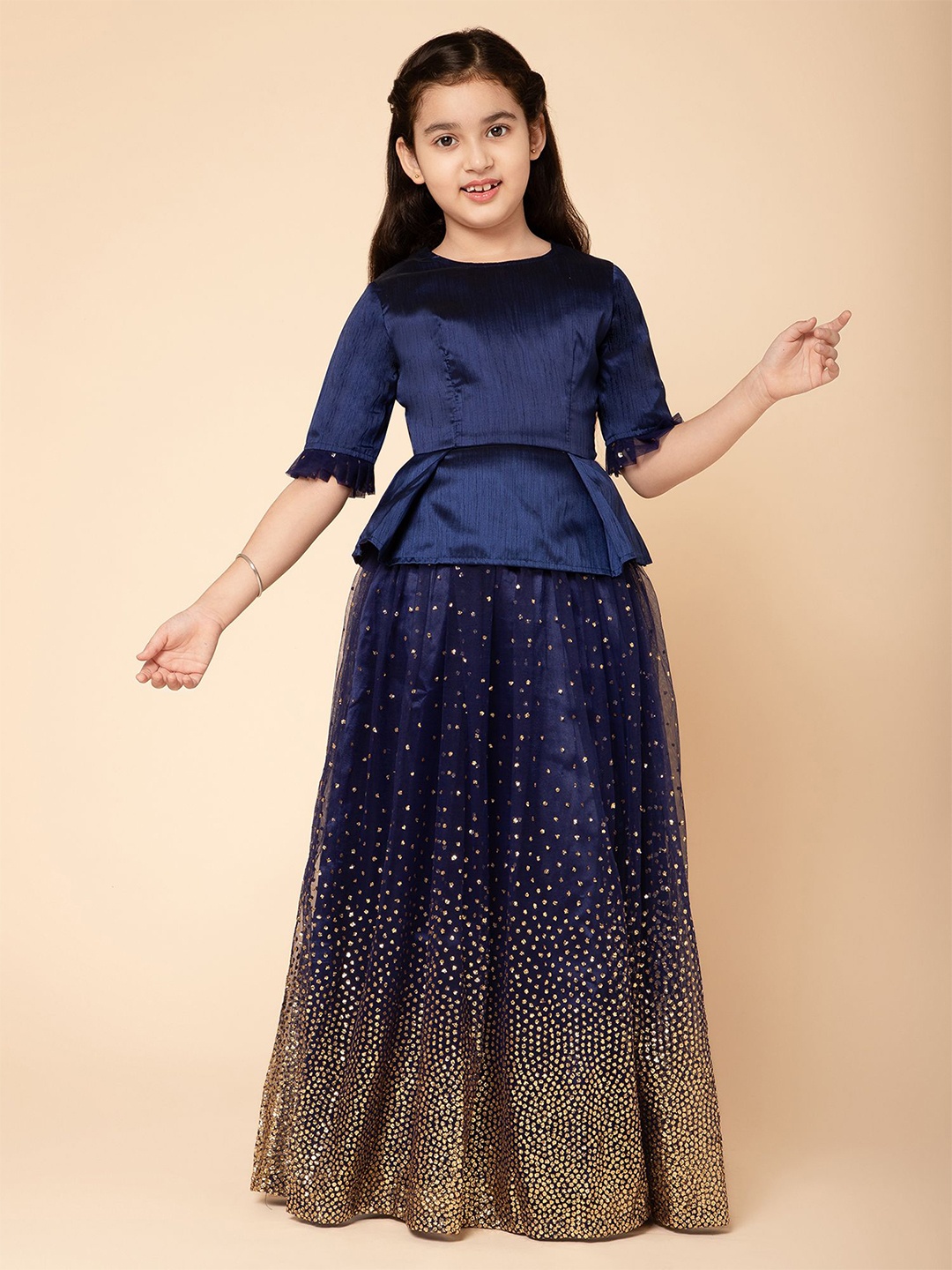 

PICCOLO Girls Ready to Wear Net Lehenga & Blouse, Blue