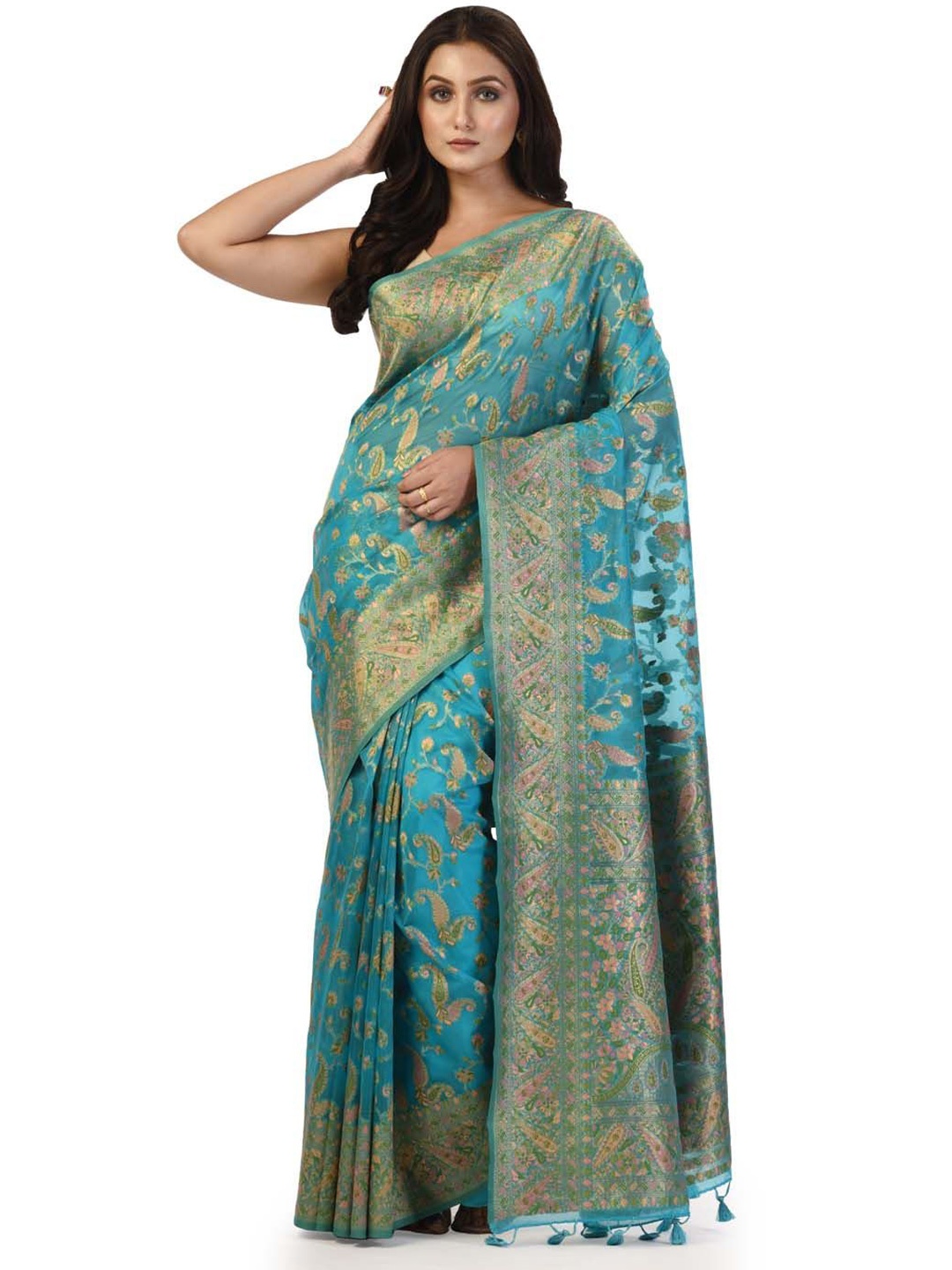 

KAVVYA Ethnic Motif Zari Woven Banarasi Saree, Blue