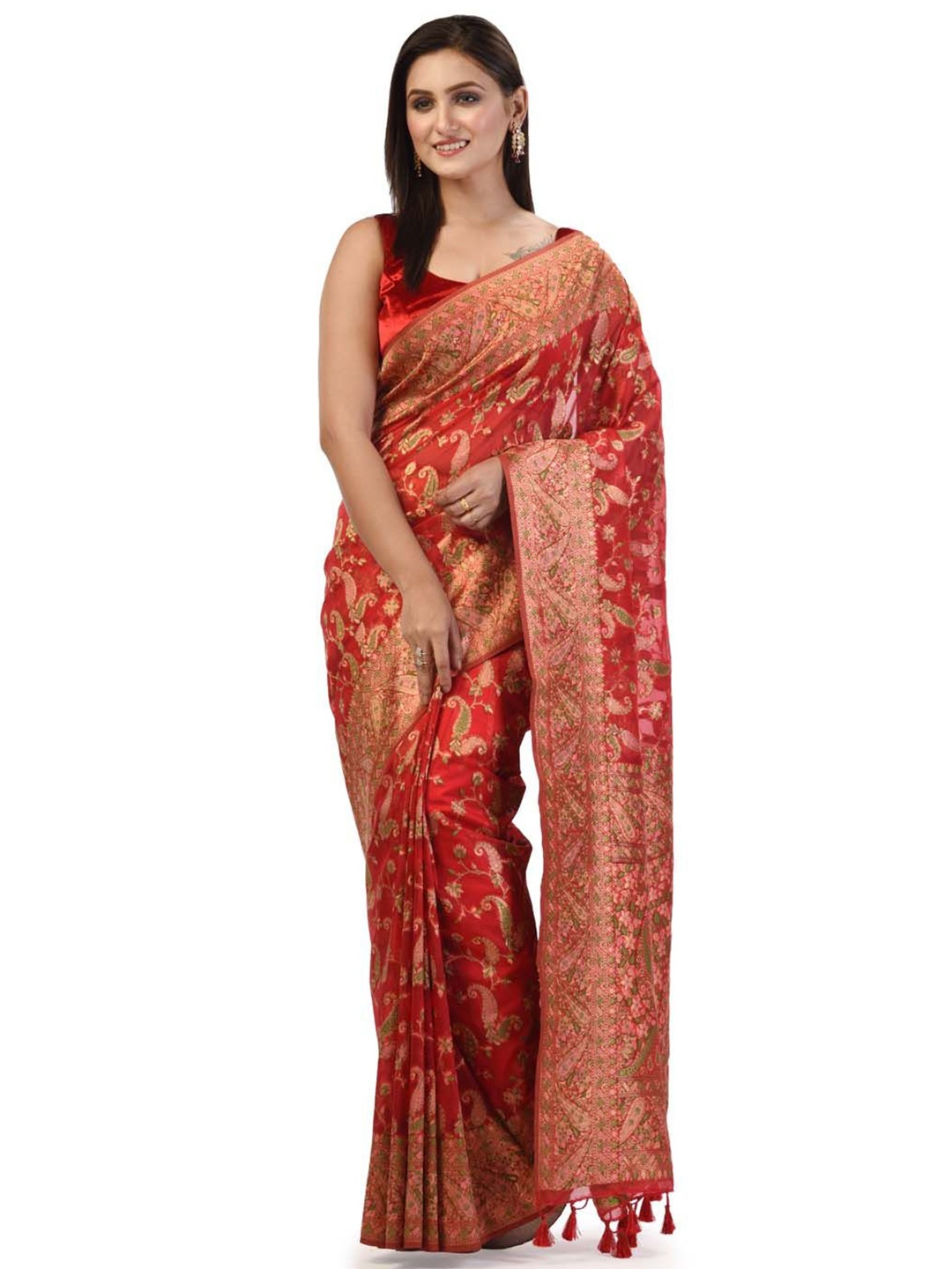 

KAVVYA Ethnic Motif Zari Woven Banarasi Saree, Red