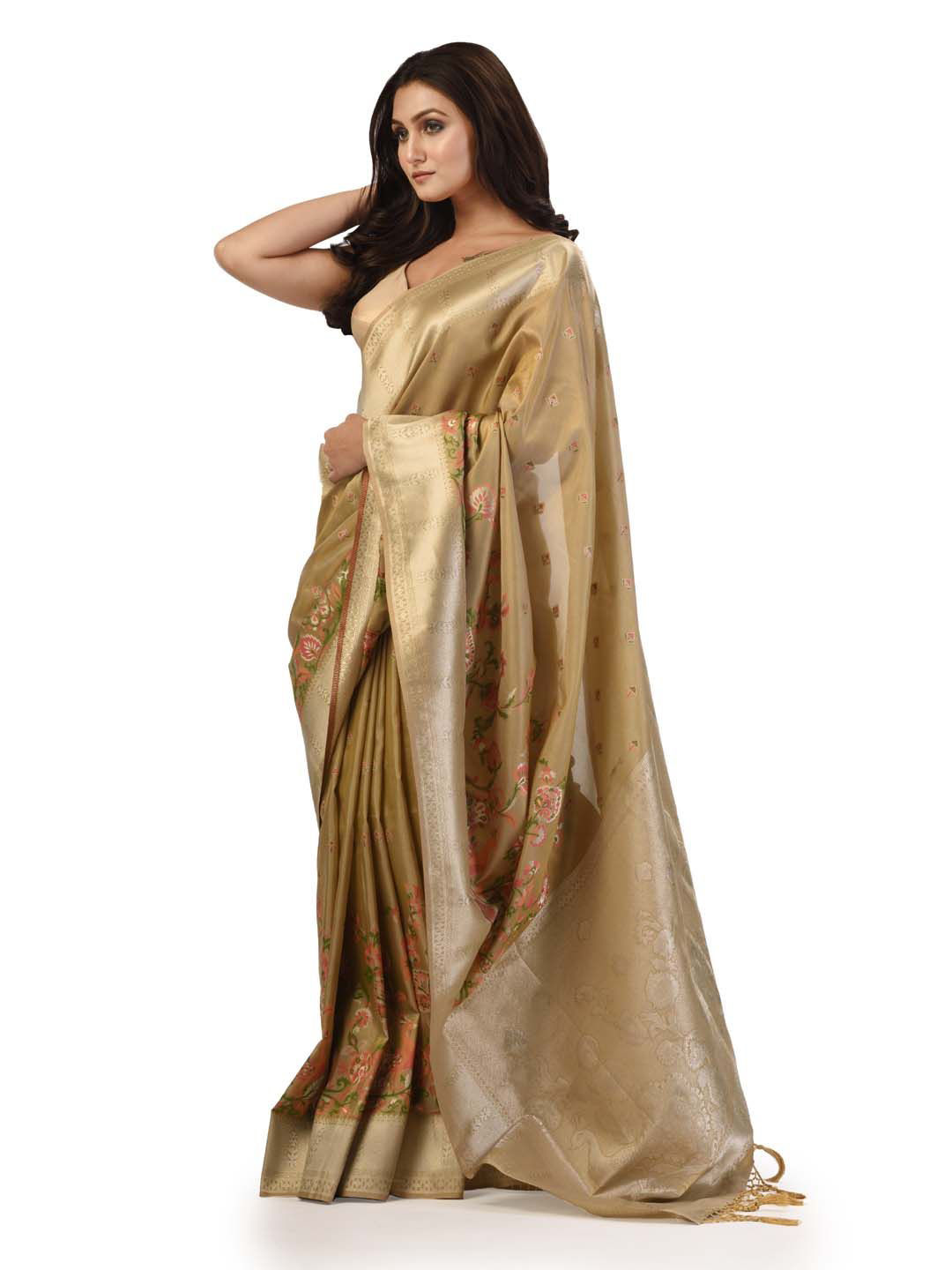 

KAVVYA Woven Design Floral Zari Banarasi Saree, Green