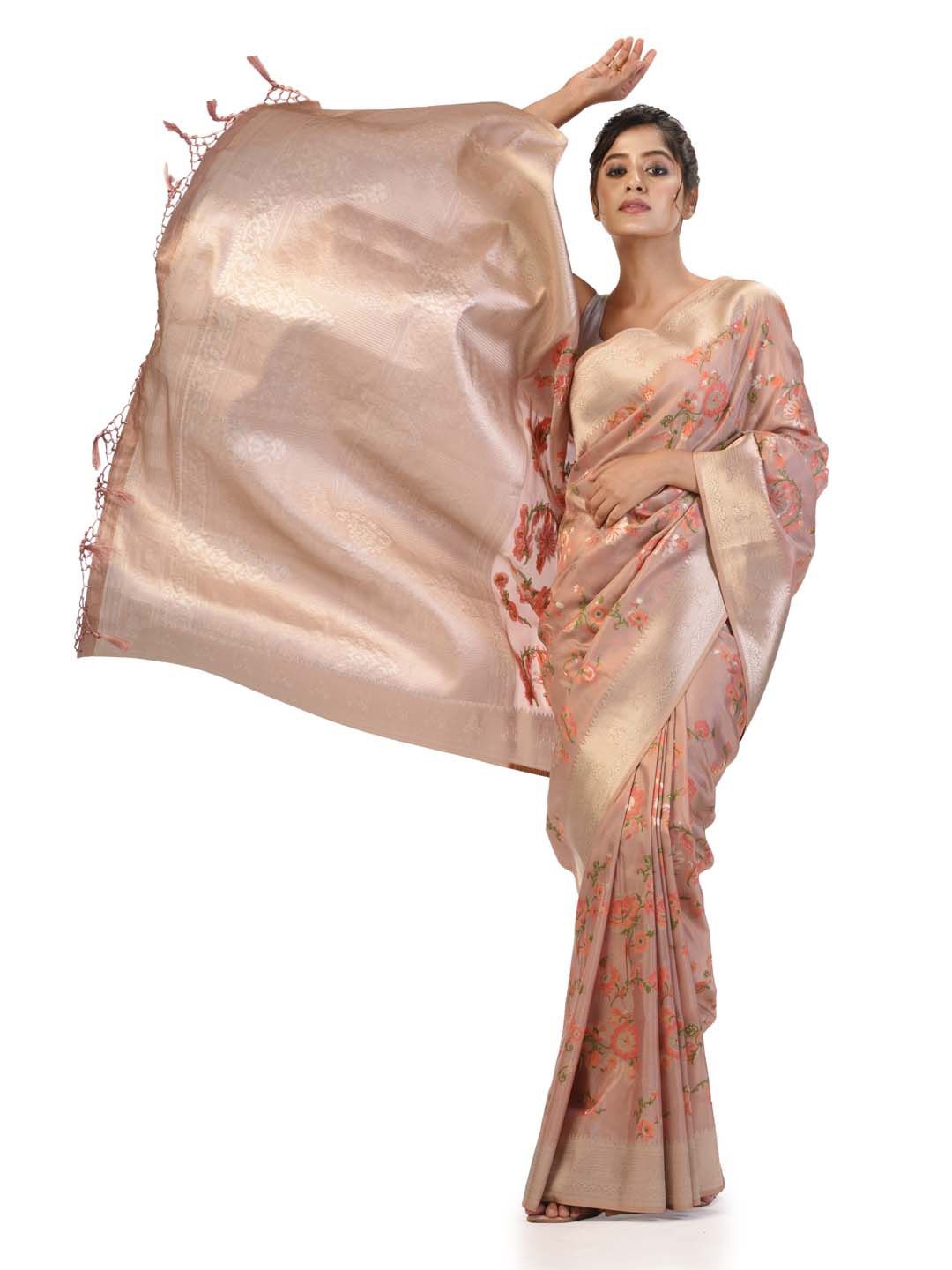 

KAVVYA Floral Zari Banarasi Saree, Pink