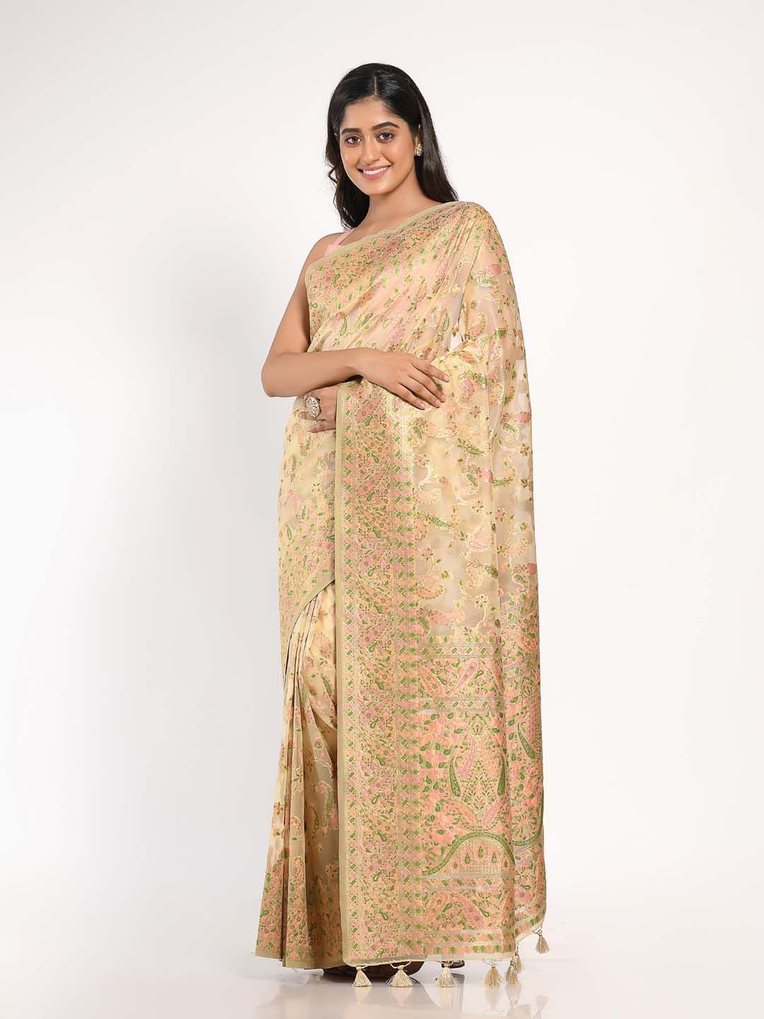 

KAVVYA Ethnic Motifs Woven Design Zari Banarasi Saree, Off white