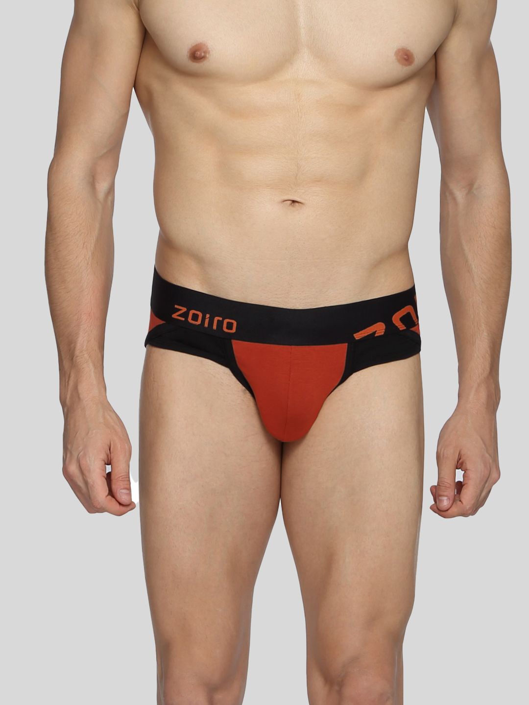

Zoiro Men Colourblocked Mid-Rise Basic Briefs ZO-BRI-1-ROBLK-S-1PC, Orange