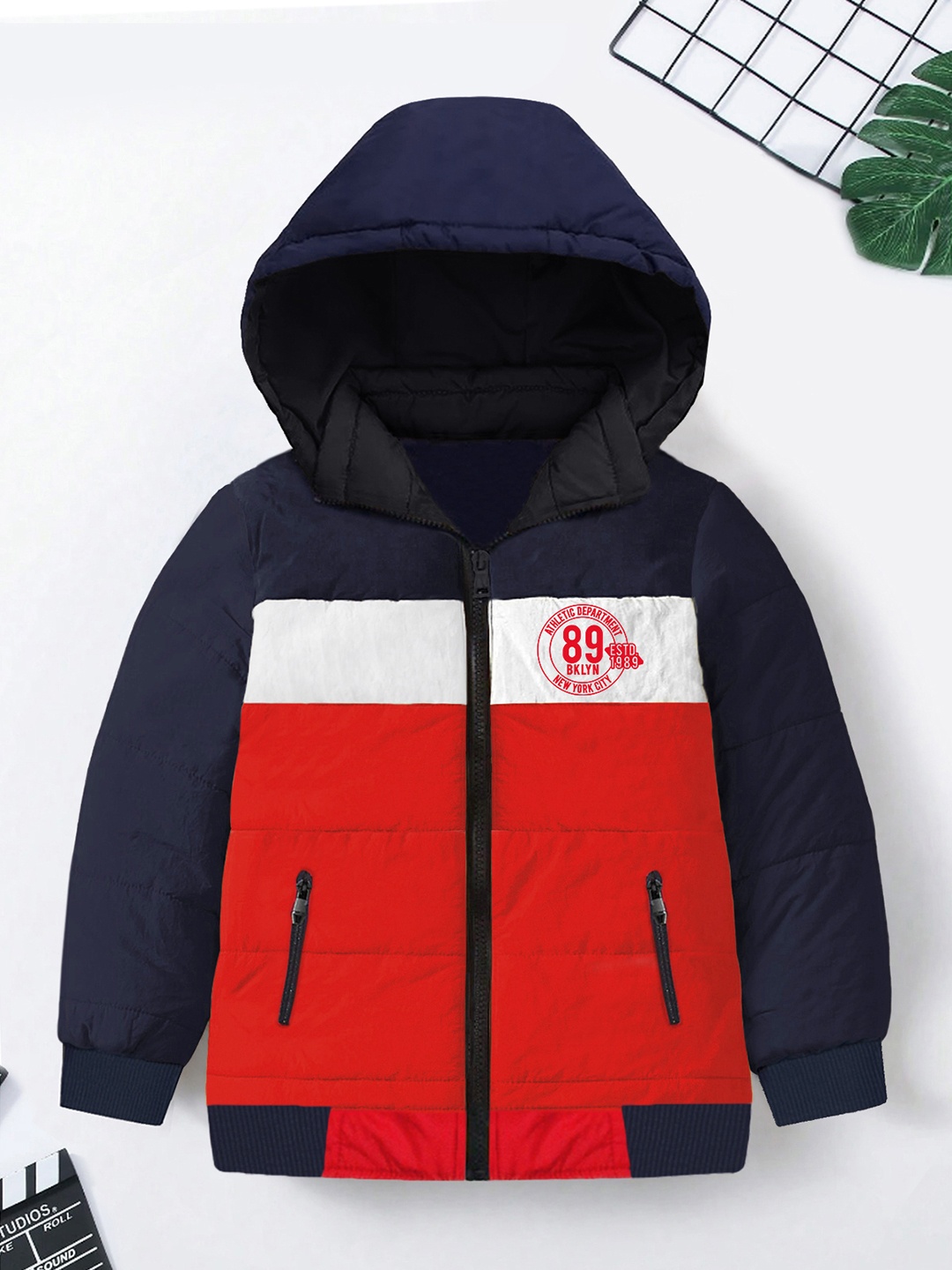 

YK X Trampoline Kids Colourblocked Hooded Bomber Jacket, Red