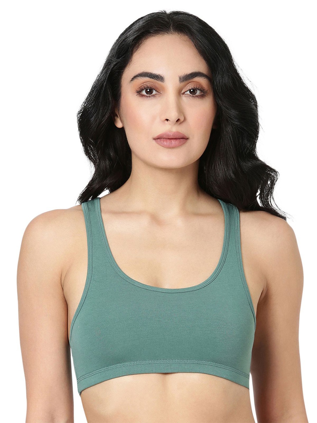 

BLOSSOM Full Coverage Non Padded Racerback Seamless Beginners Bra- All Day Comfort, Green