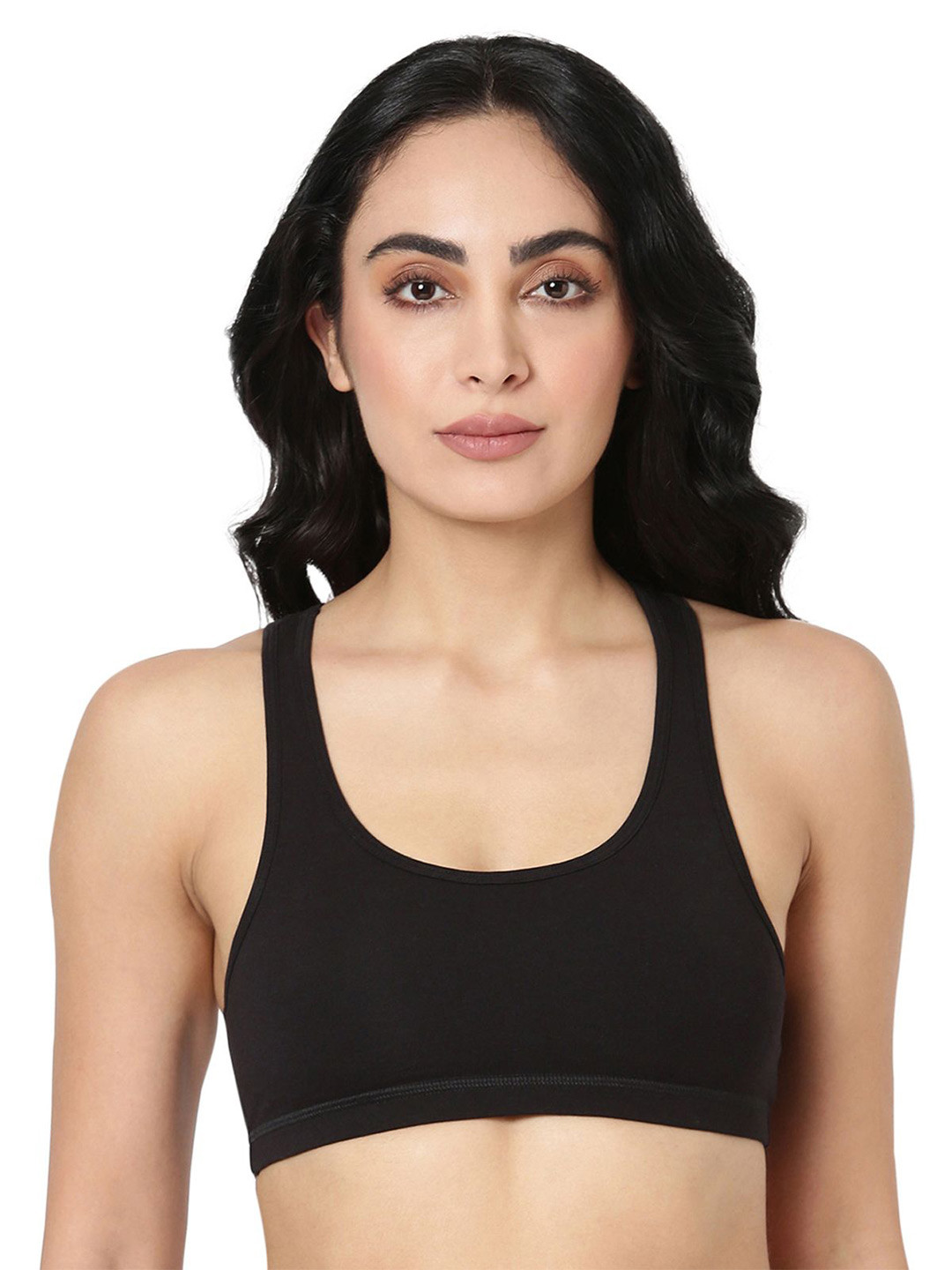 

BLOSSOM Full Coverage Non Padded Racerback Seamless Beginners Bra- All Day Comfort, Black