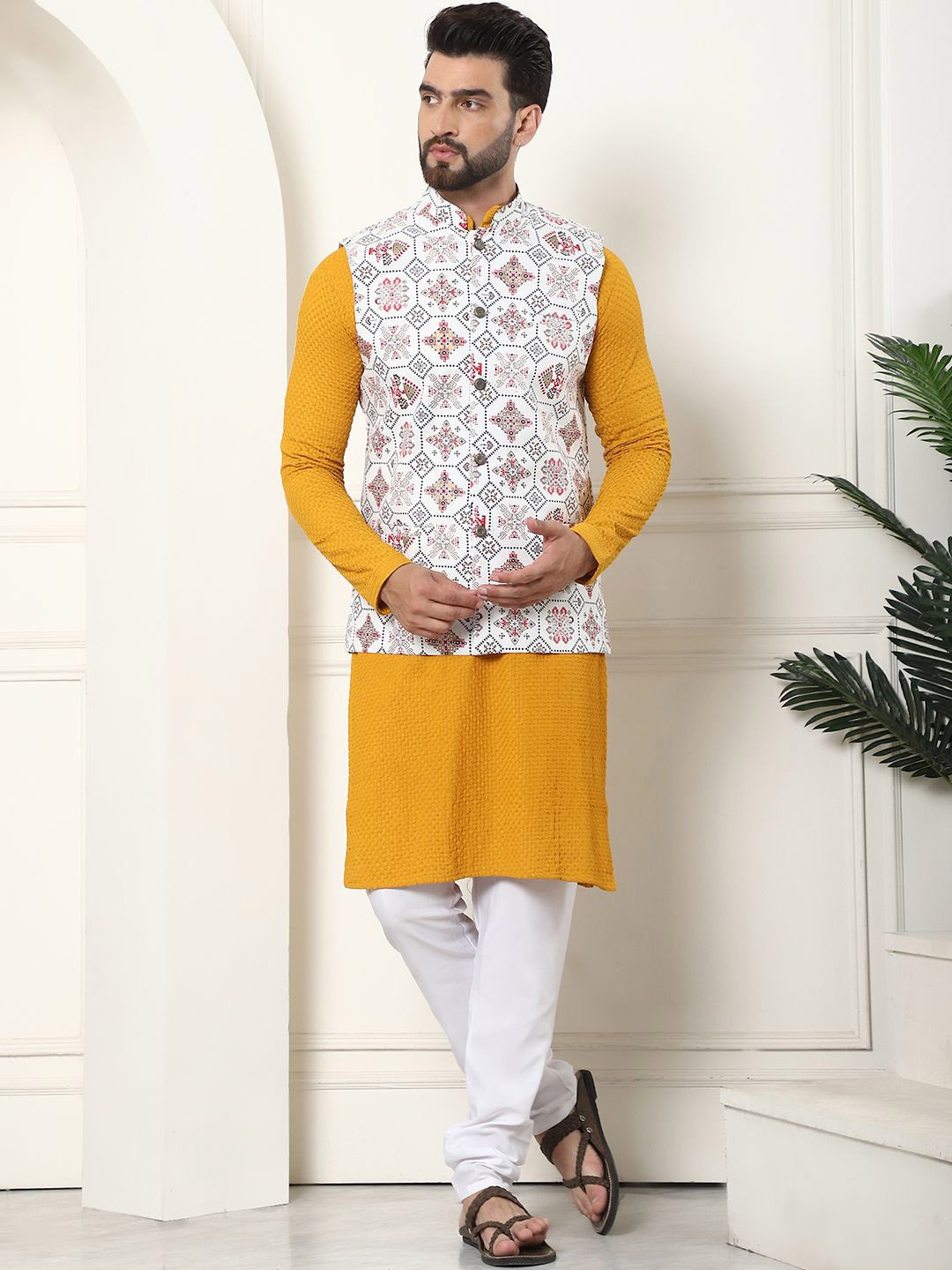 

SOJANYA Regular Pure Cotton Straight Kurta with Churidar, Mustard