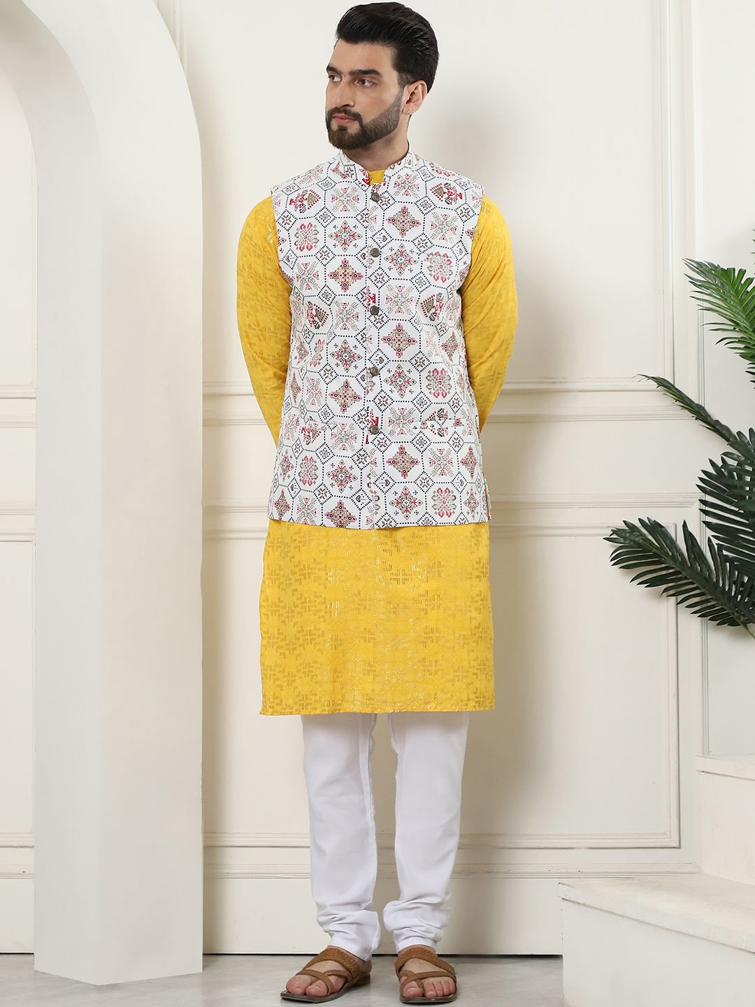 

SOJANYA Regular Pure Cotton Straight Kurta with Churidar, Yellow