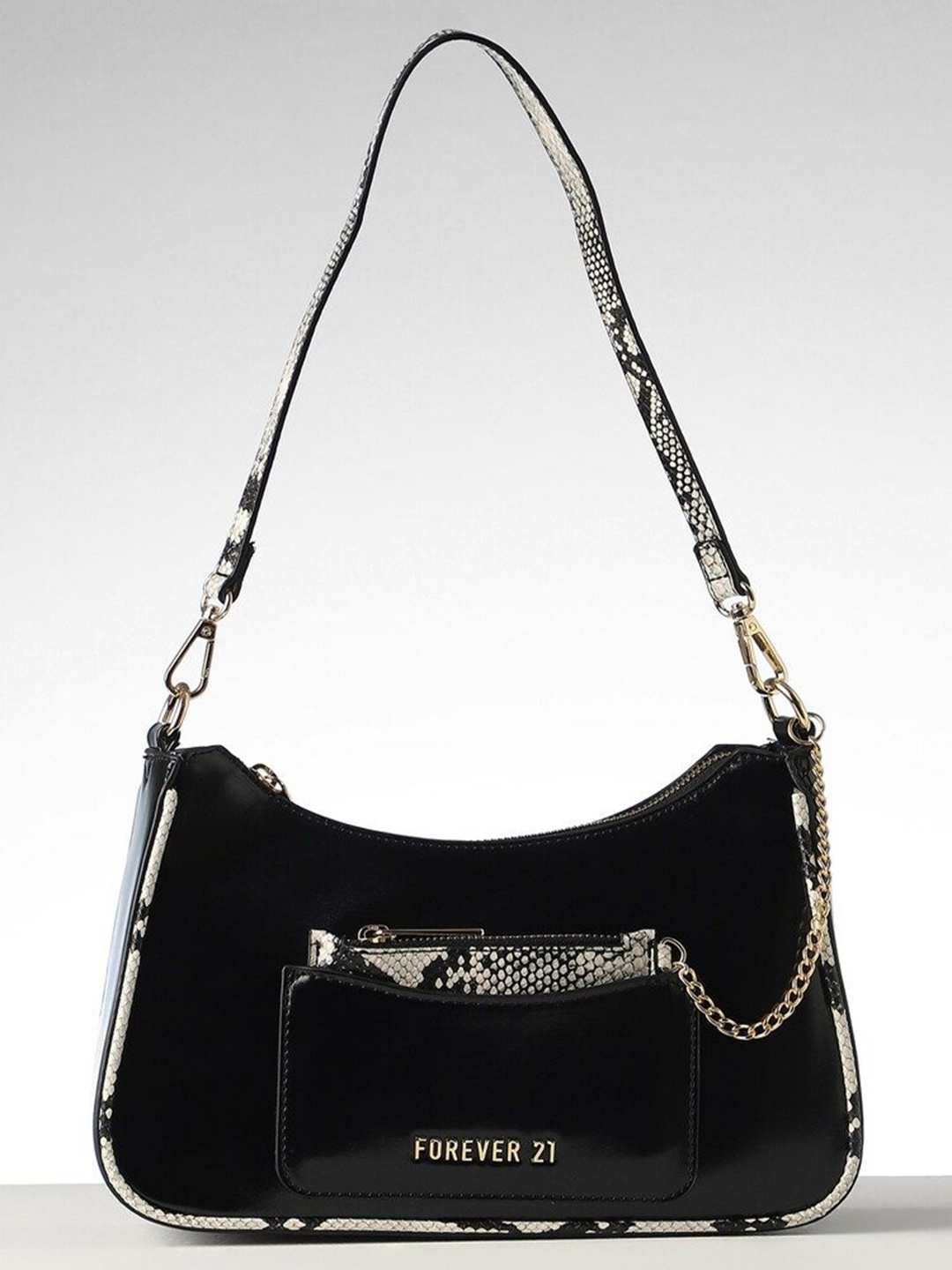 

FOREVER 21 Textured Structured Shoulder Bag with Quilted, Black