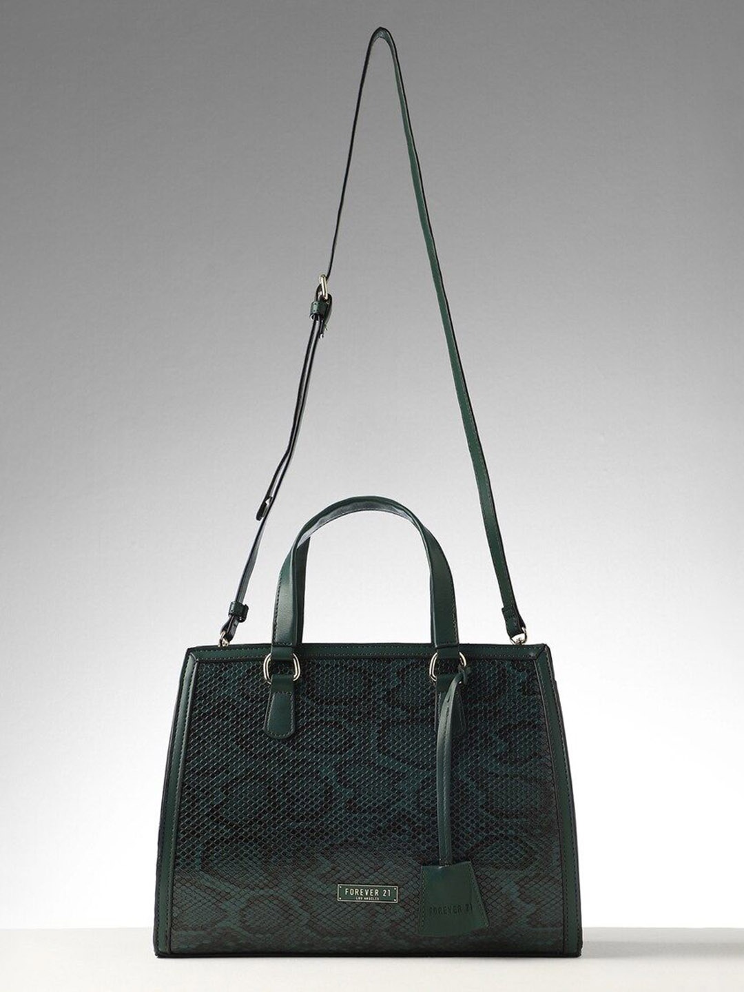 FOREVER 21 PU Oversized Structured Handheld Bag with Cut Work, Green