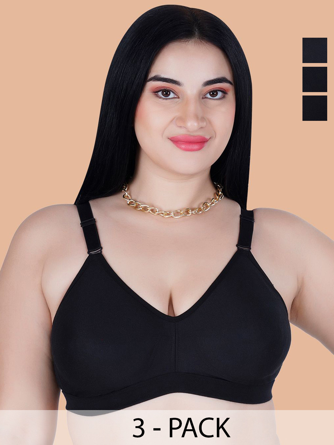 

Souminie Pack Of 3 Full Coverage Non Padded Cotton Everyday Bra- All Day Comfort, Black