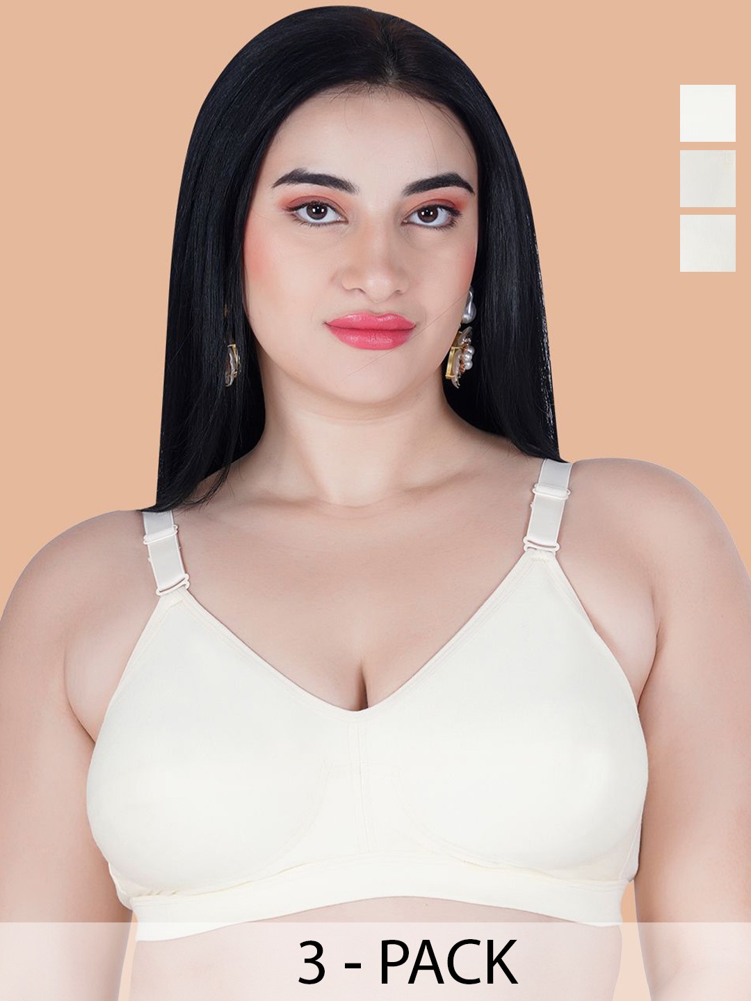 

Souminie Pack Of 3 Full Coverage Non Padded Cotton Everyday Bra- All Day Comfort, Beige