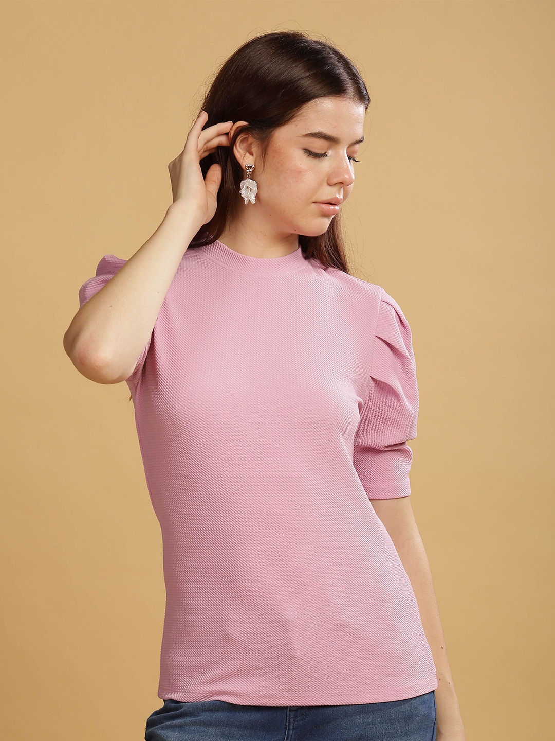 

SILISOUL Solid Short Sleeves Top, Rose