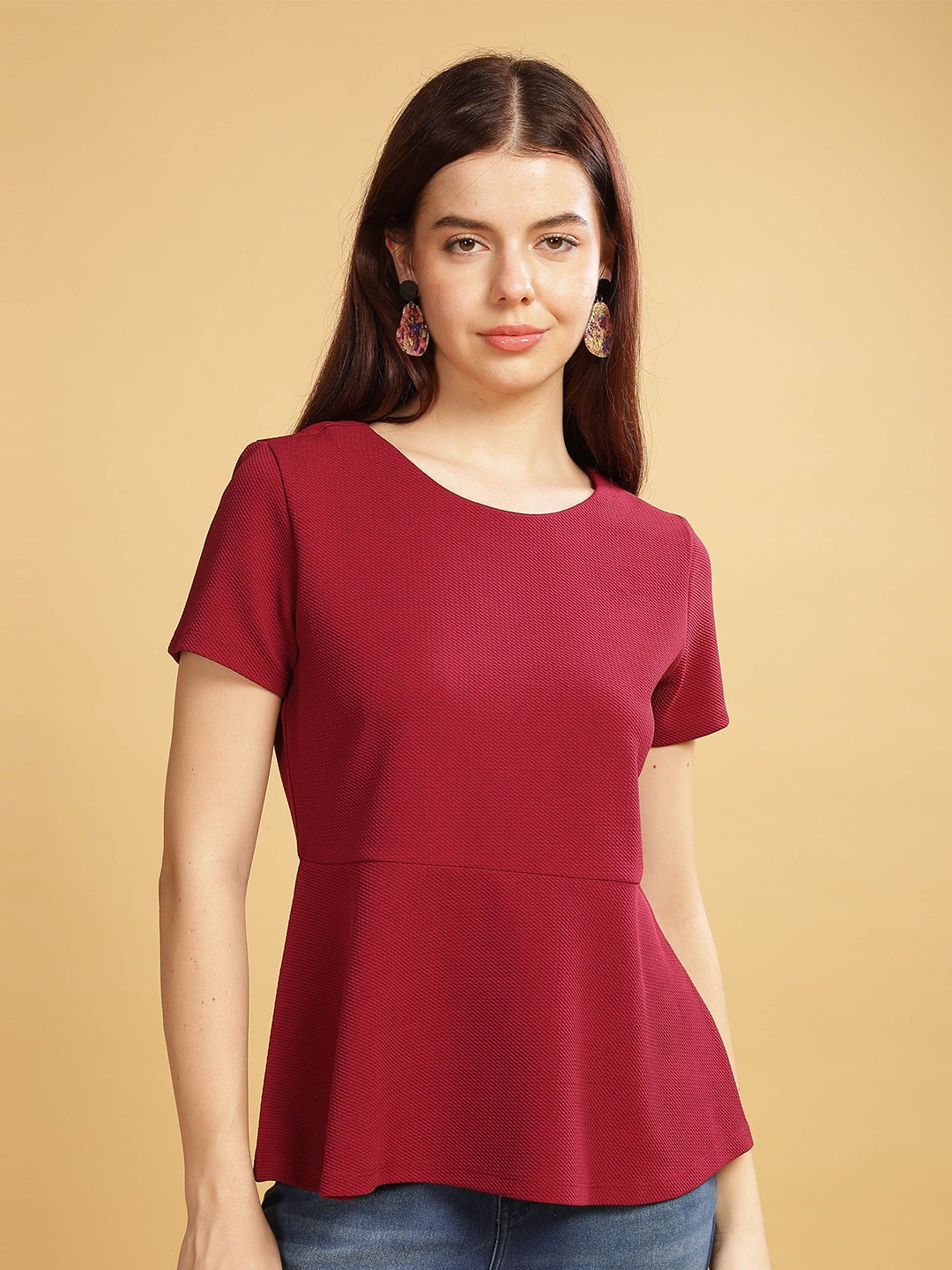 

SILISOUL solid peplum Top, Maroon
