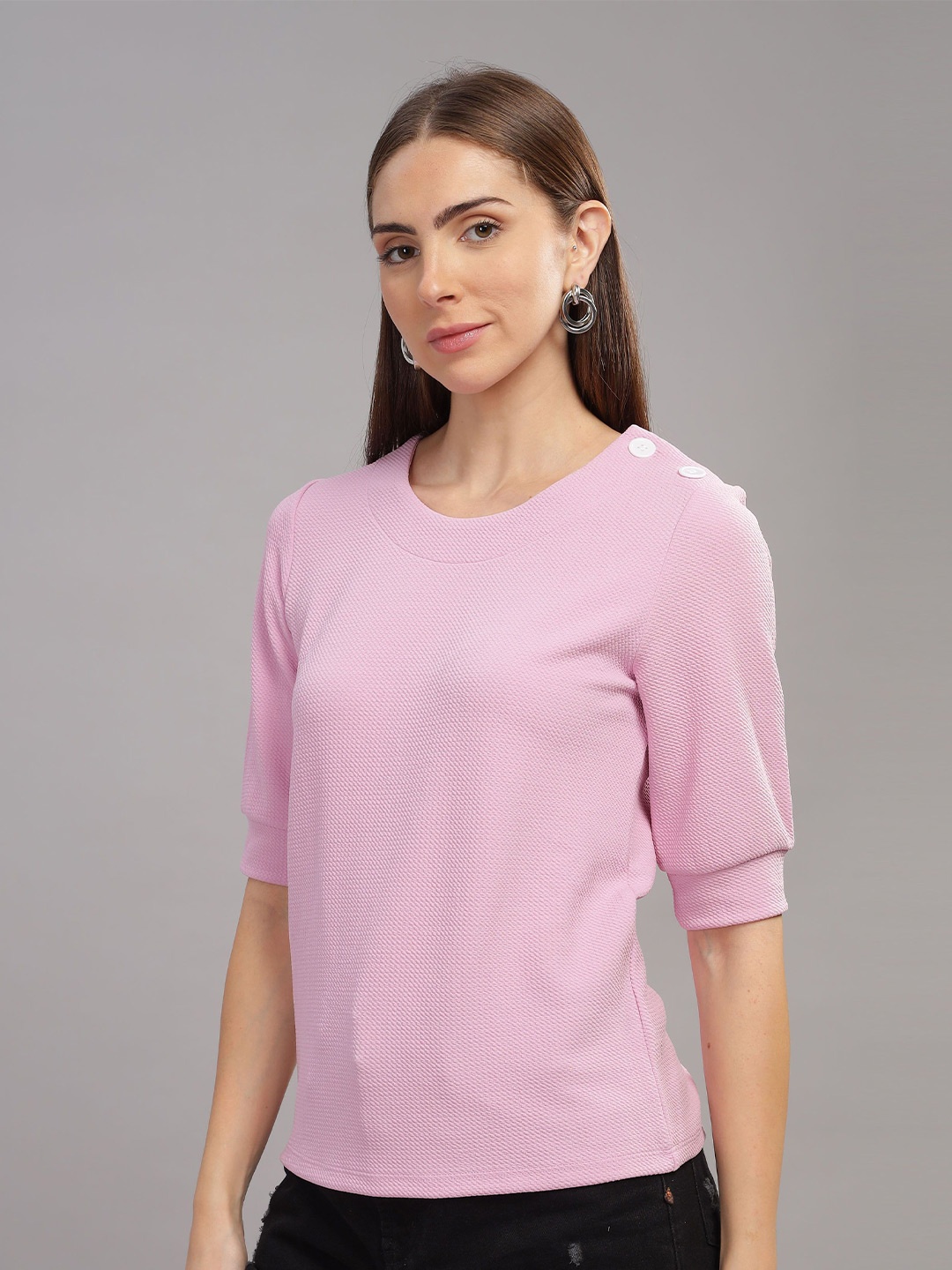 

SILISOUL cuffed sleeves solid regular Top, Rose