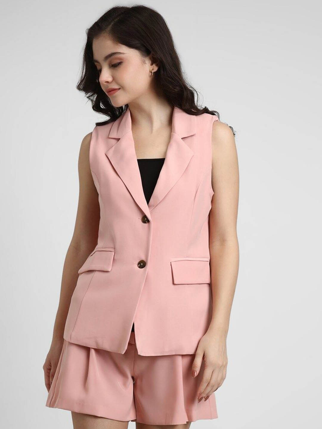 

FOREVER 21 Women Solid Longline Tailored Jacket, Pink