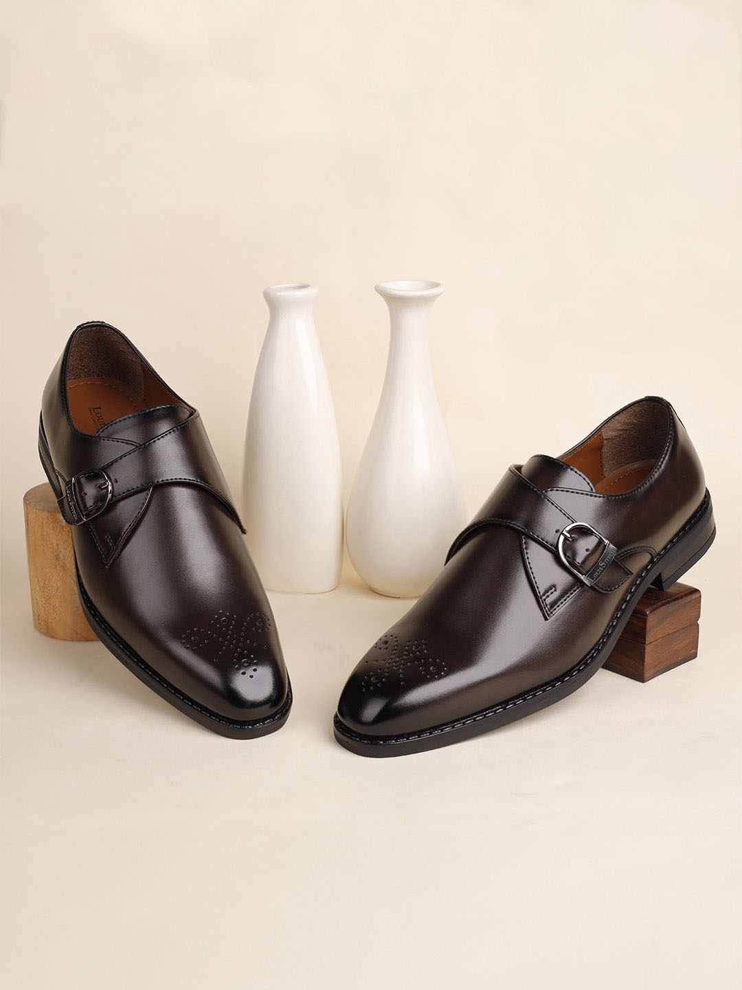 

Louis Stitch Men Brunette Brown Formal Slip-On Monk Shoes