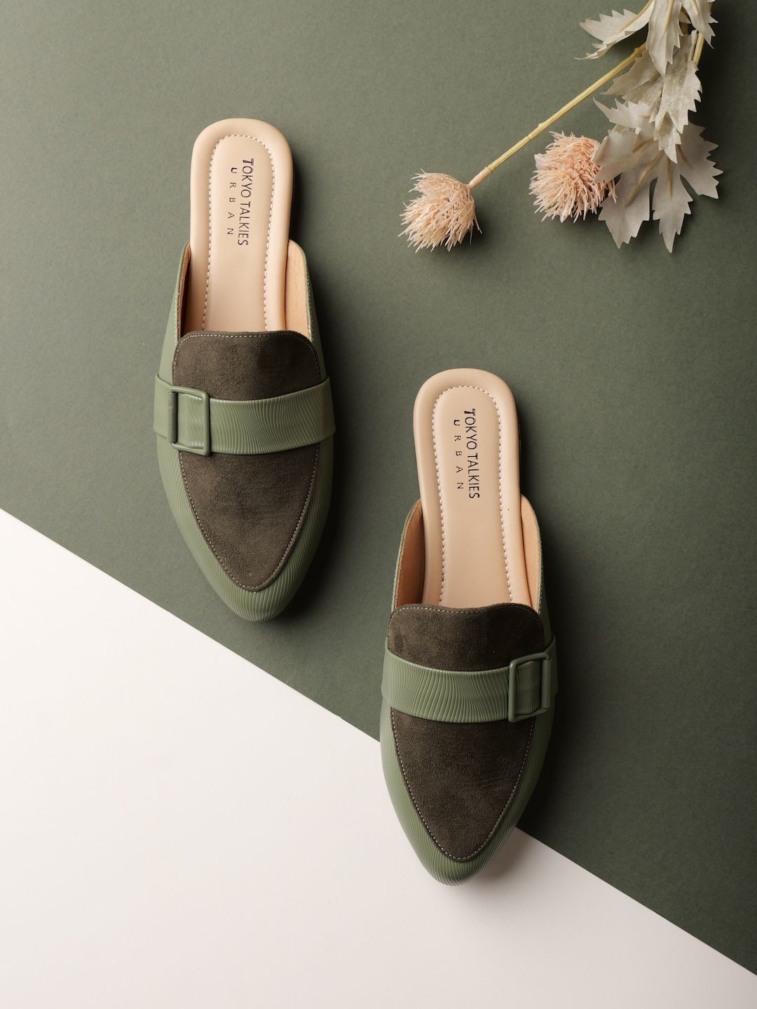 

Tokyo Talkies Women Mules Flats, Olive