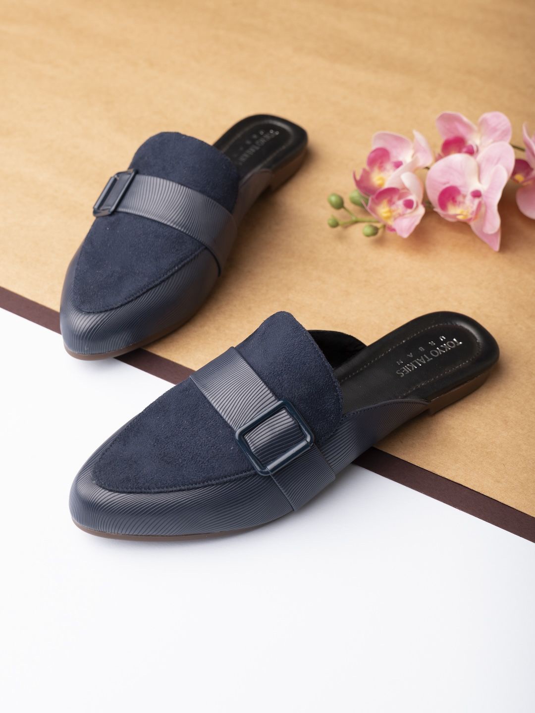 

Tokyo Talkies Women Mules with Buckles Flats, Navy blue