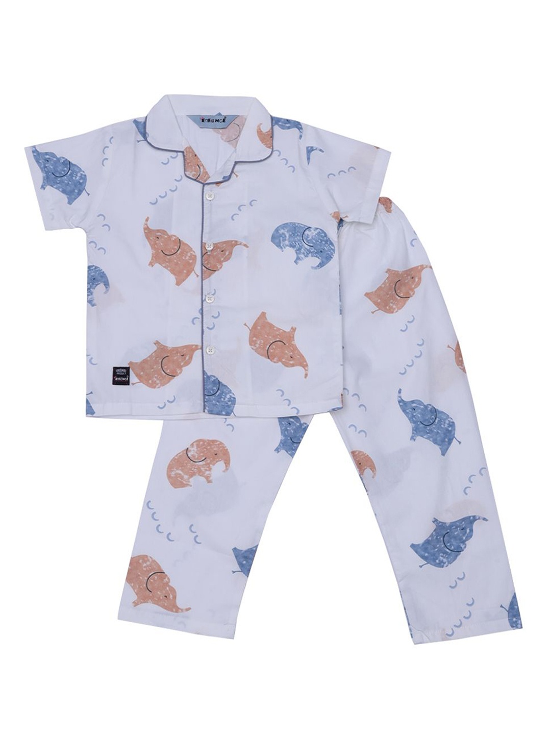 

Enfance Kids Animal Printed Lapel Collar Pure Cotton Shirt With Pyjama, Off white