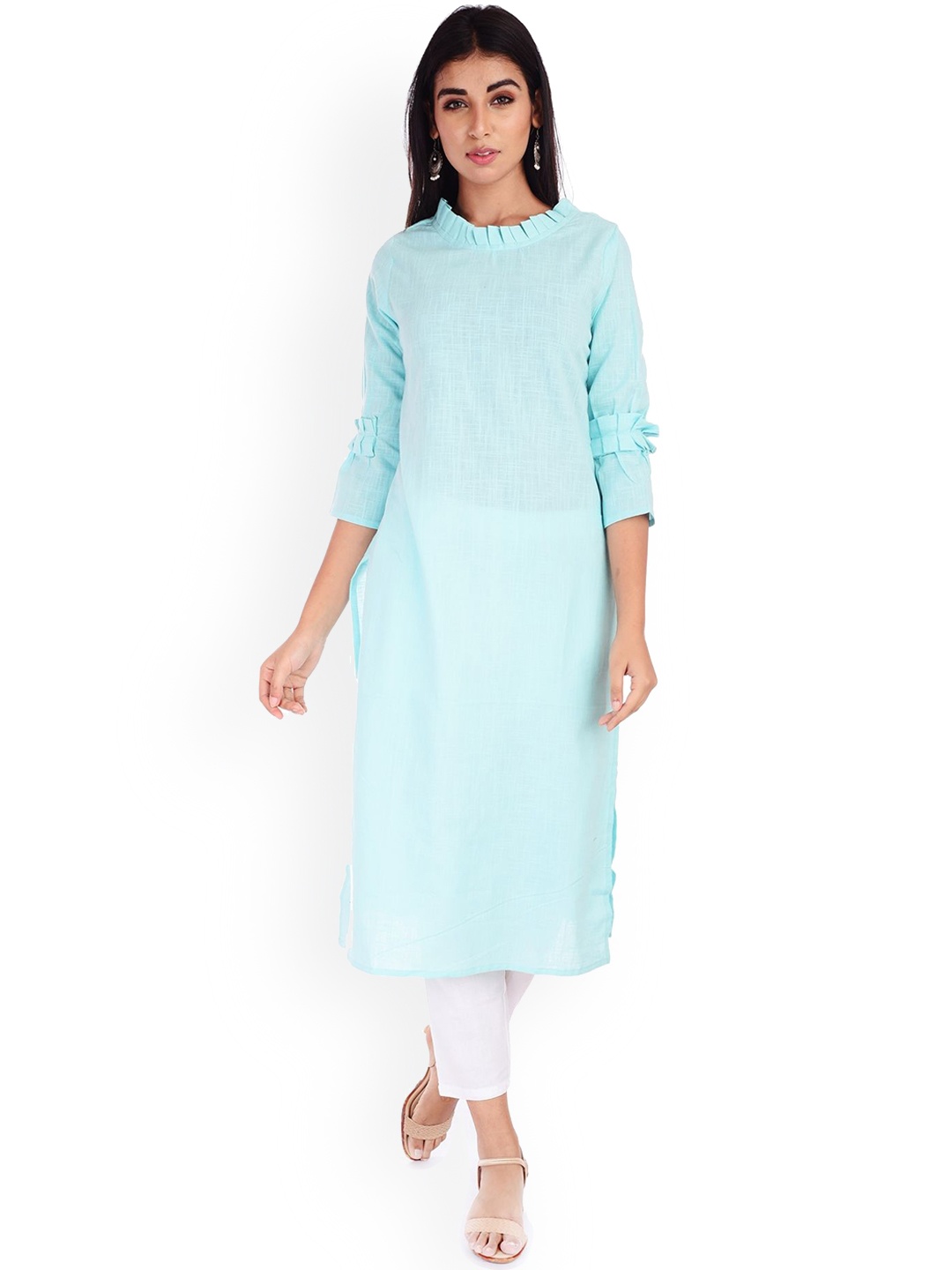 

Fabriko Regular Pure Cotton Kurta with Trousers, Turquoise blue