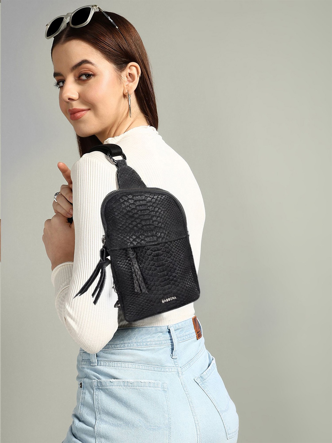 

Sassora Women Graphic Embellished Backpack with Compression Straps, Black