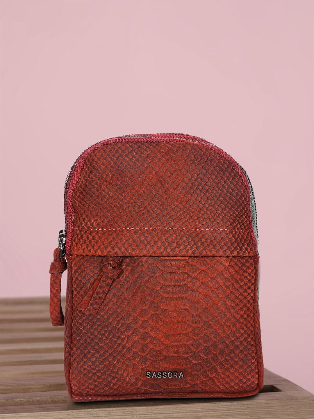 

Sassora Women Graphic Embellished Backpack with Compression Straps, Red