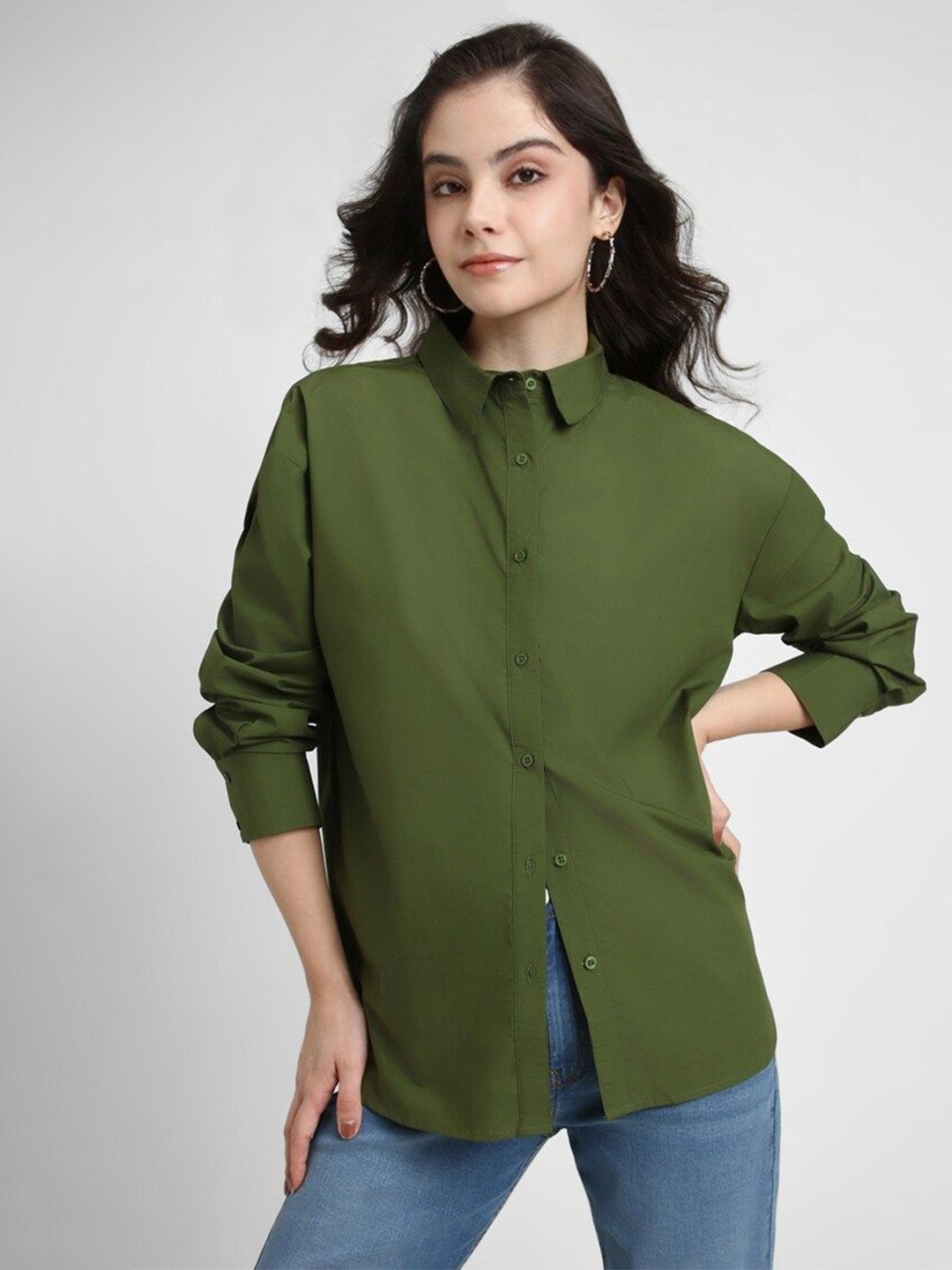 

FOREVER 21 Women Solid Opaque Casual Shirt, Green