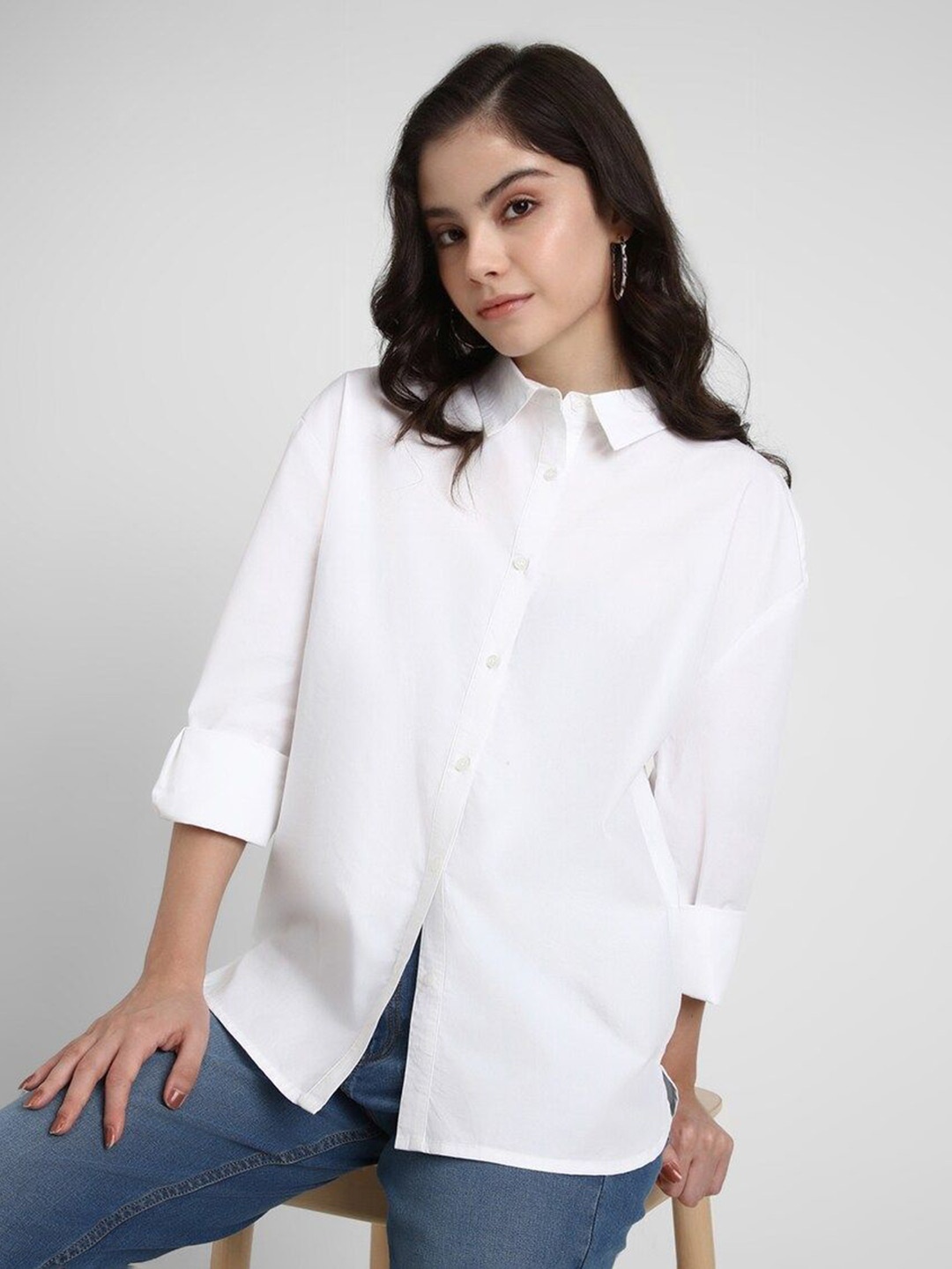 

FOREVER 21 Women Opaque Casual Shirt, White