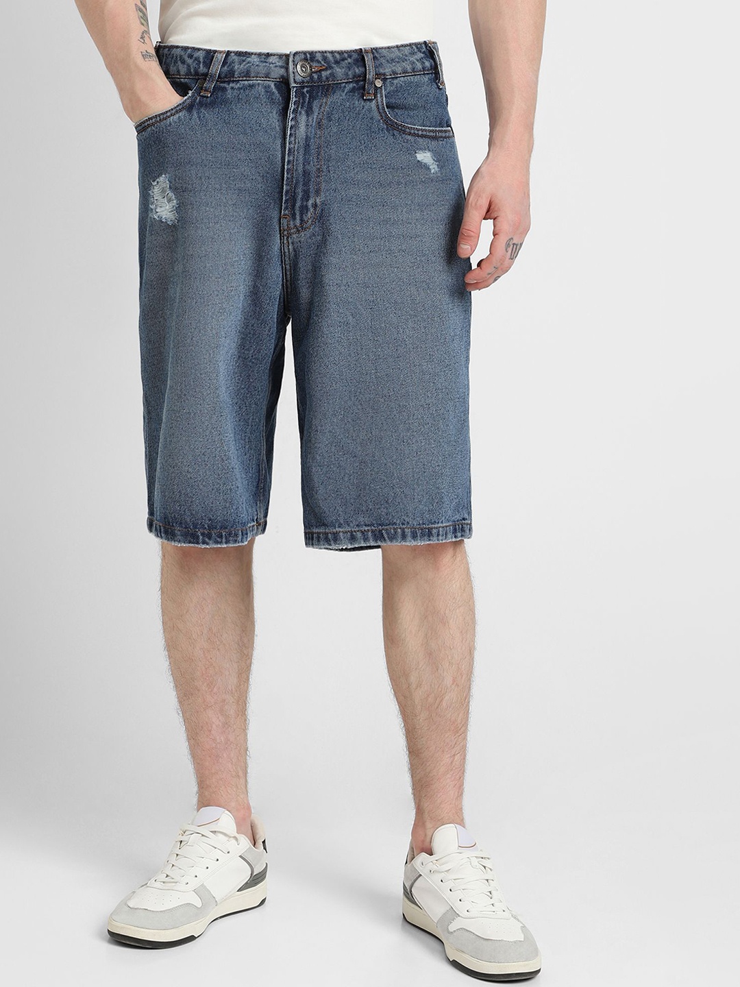 

FOREVER 21 Men Washed Denim Shorts, Navy blue